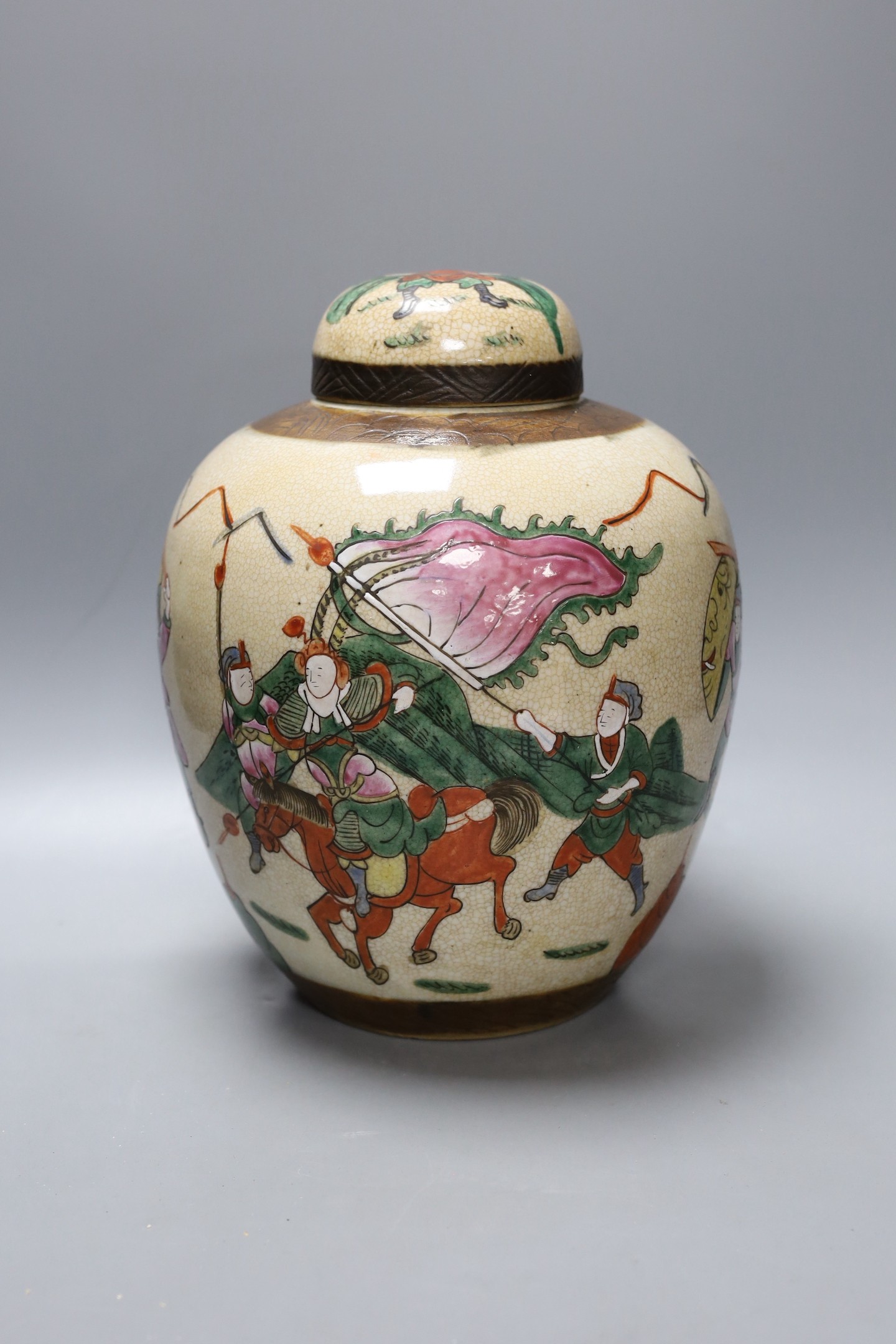 A large 20th century Chinese crackle glaze ginger jar and cover, 30cm                                                                                                                                                       