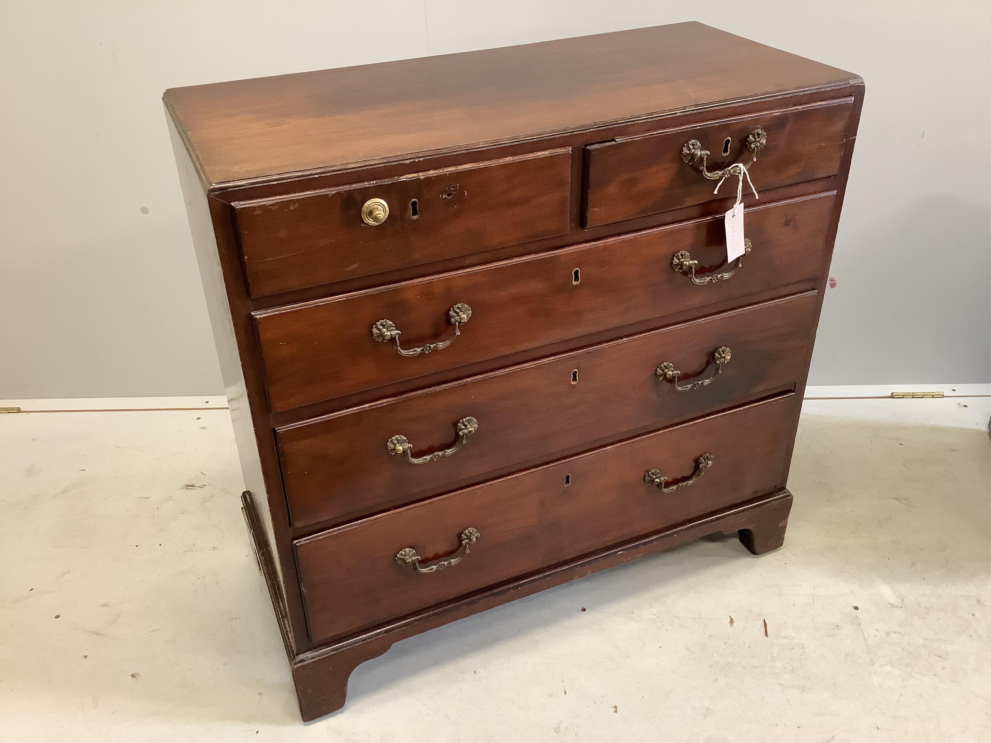 A George III caddy top mahogany chest of drawers, width 82cm, depth 38cm, height 82cm. Condition - poor to fair                                                                                                             