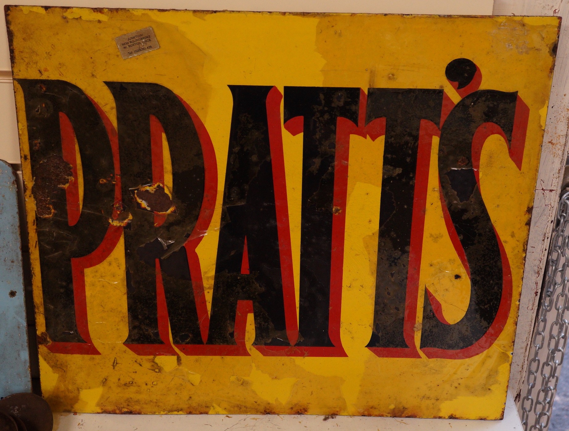 A Pratt's double sided enamel advertising sign, 46x52cm                                                                                                                                                                     