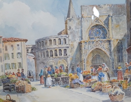 D. Mappin, early 20th century, watercolour, French market scene, 25.5 x 32cm. Condition - good                                                                                                                              