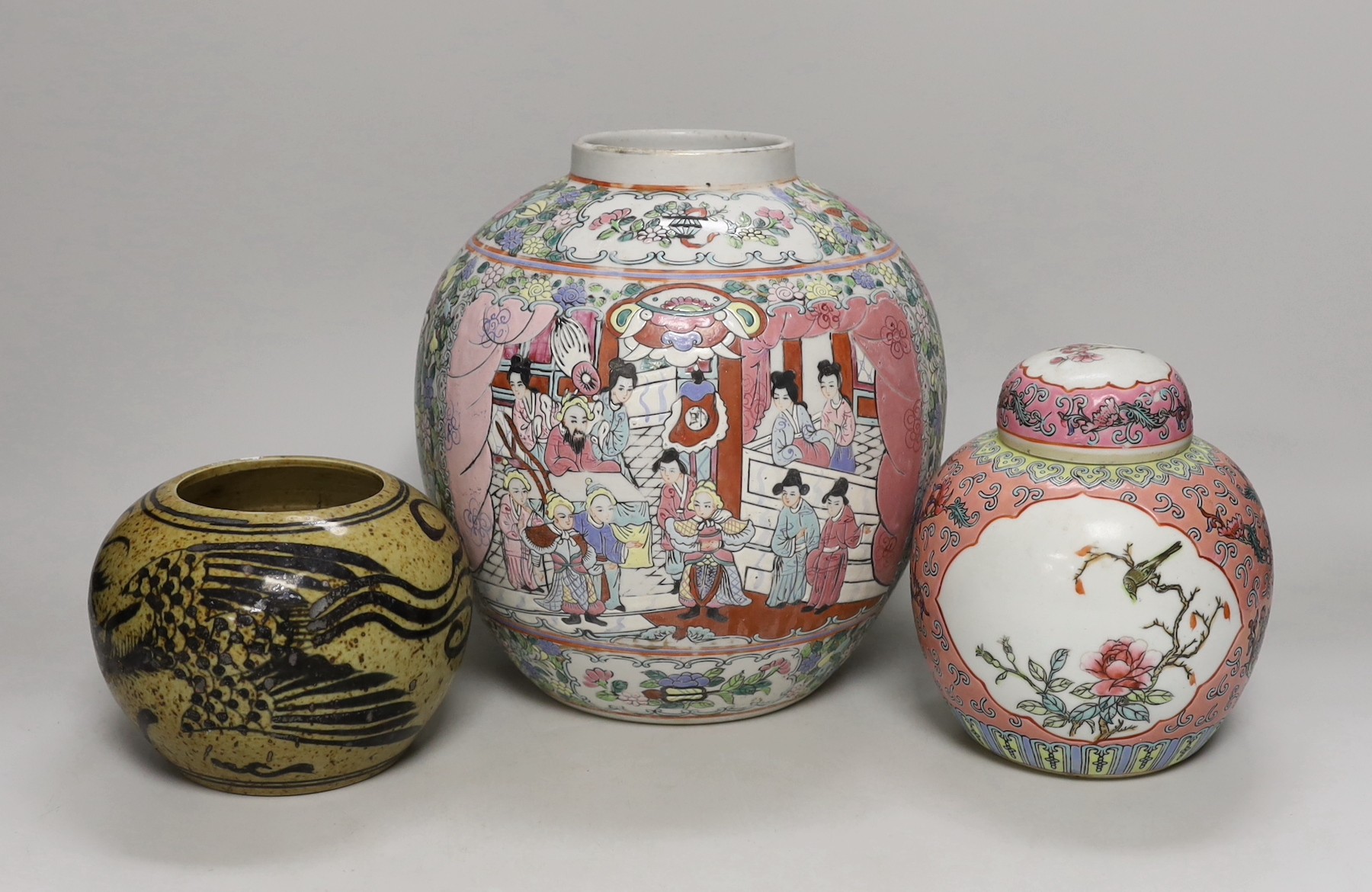 Three Chinese porcelain jars, largest 22cm                                                                                                                                                                                  