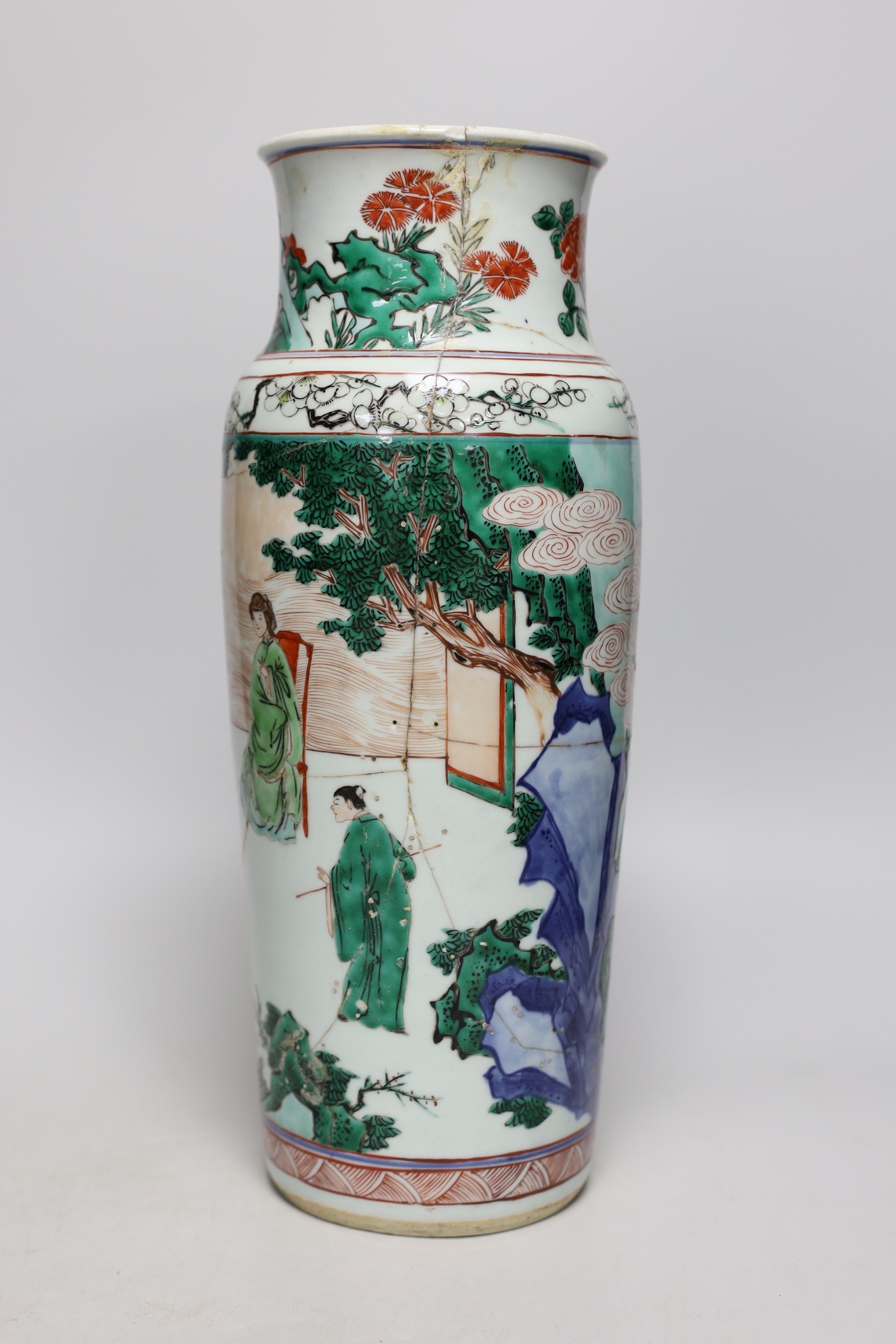 A 17th century Chinese transitional wucai vase (a.f), 37cm, unglazed base                                                                                                                                                   