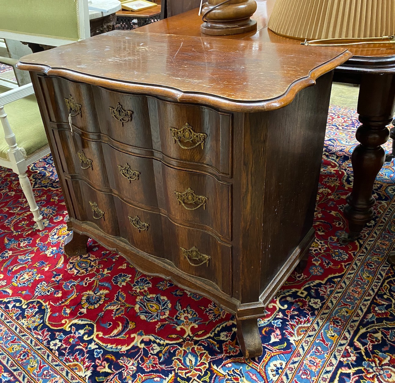 An 18th century style Dutch mahogany three drawer commode, width 85cm, depth 45cm, height 76cm                                                                                                                              
