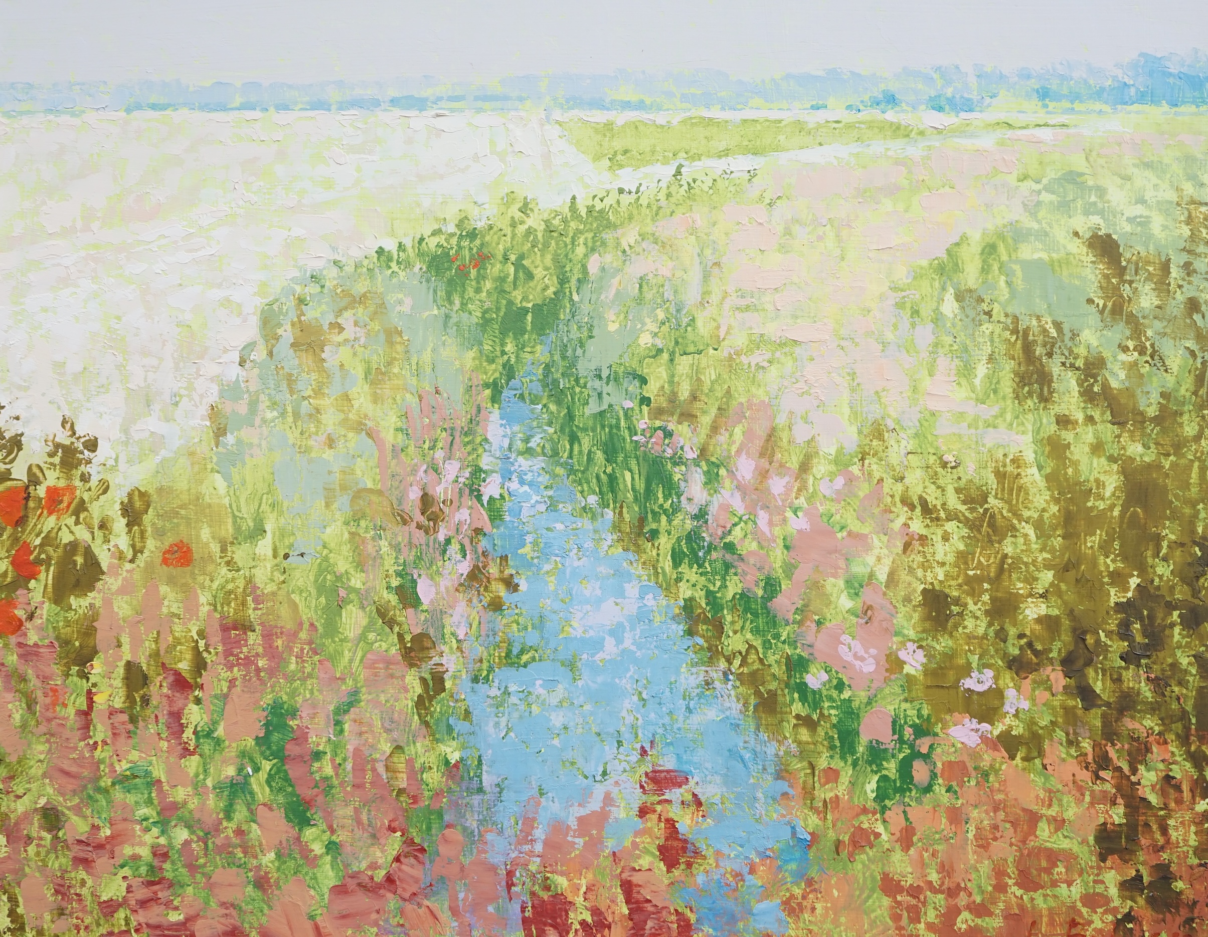 Lionel Bulmer (English, 1919-1991), oil on board, 'Water Meadows, Southwold', signed, with Jonleigh Gallery label verso, 39 x 49cm. Condition - good                                                                        