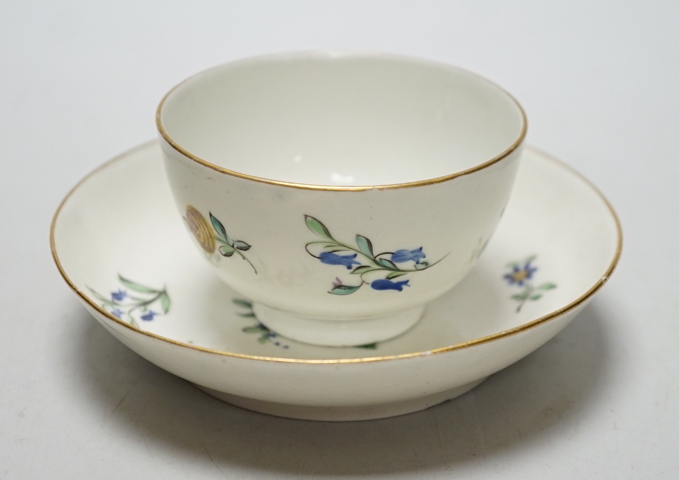 Eight 18th century Caughley teabowl and saucer with Back to Back Roses. 6cm overall                                                                                                                                         