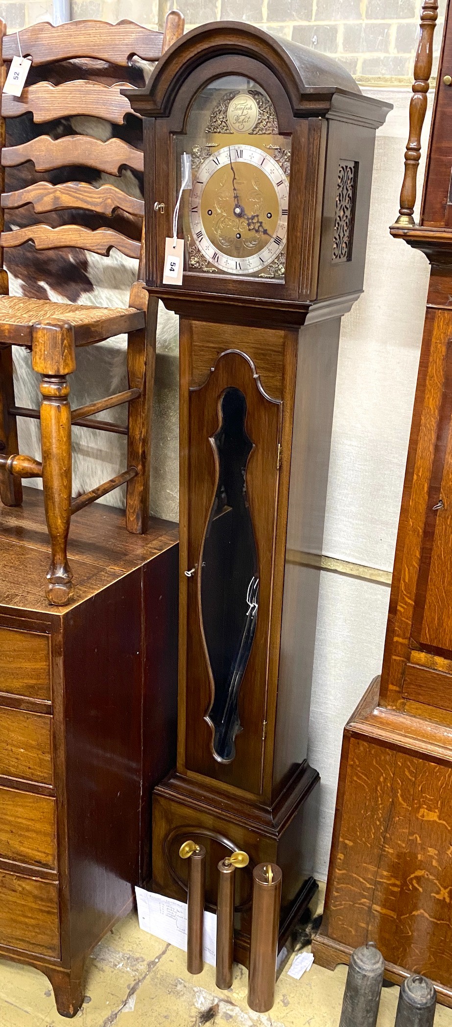 A 20th century mahogany chiming grandmother clock, height 182cm                                                                                                                                                             