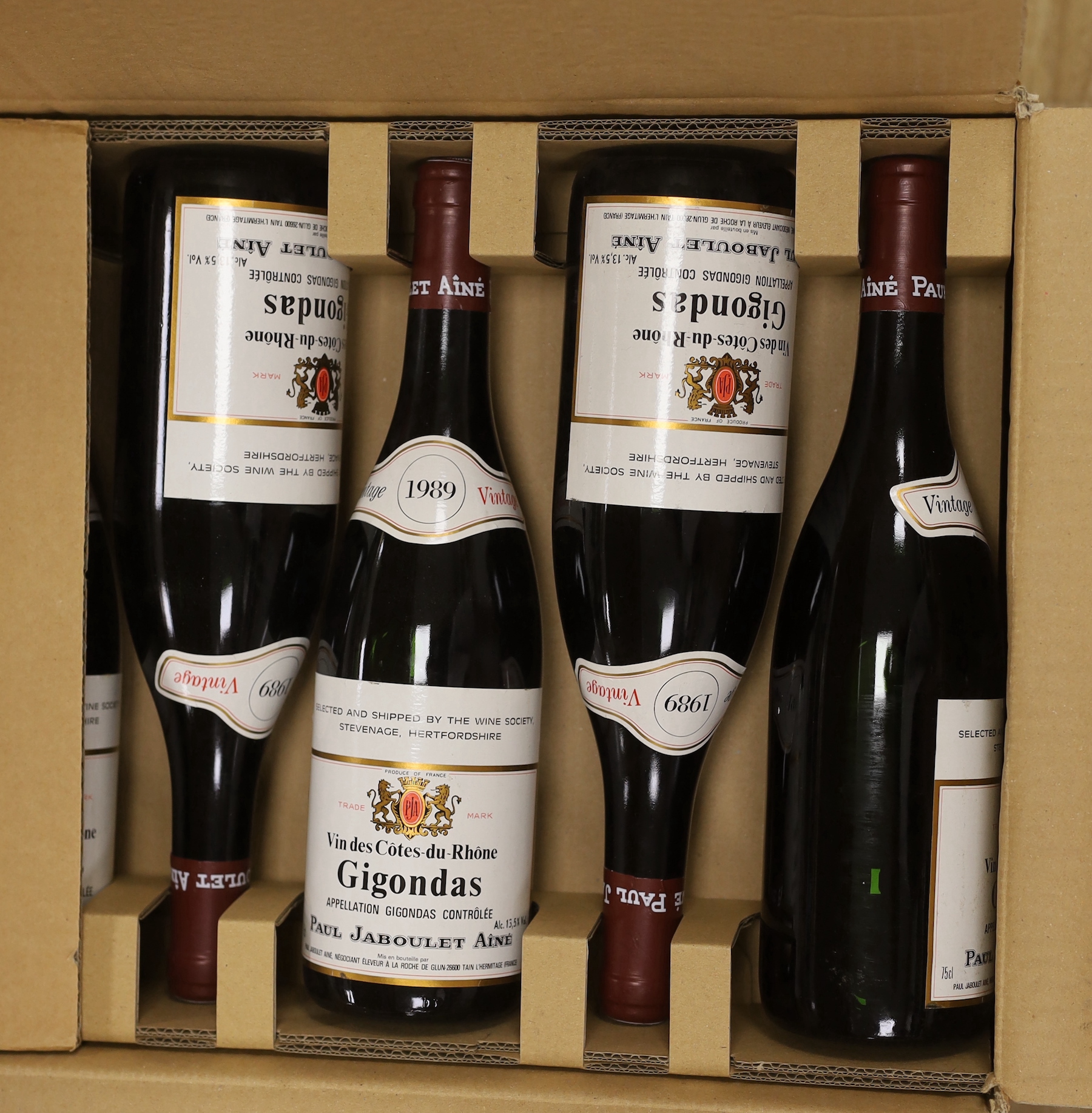 Twelve bottles of Paul Jaboulet Aine Gigondas, 1990, purchased from The Wine Society.                                                                                                                                       