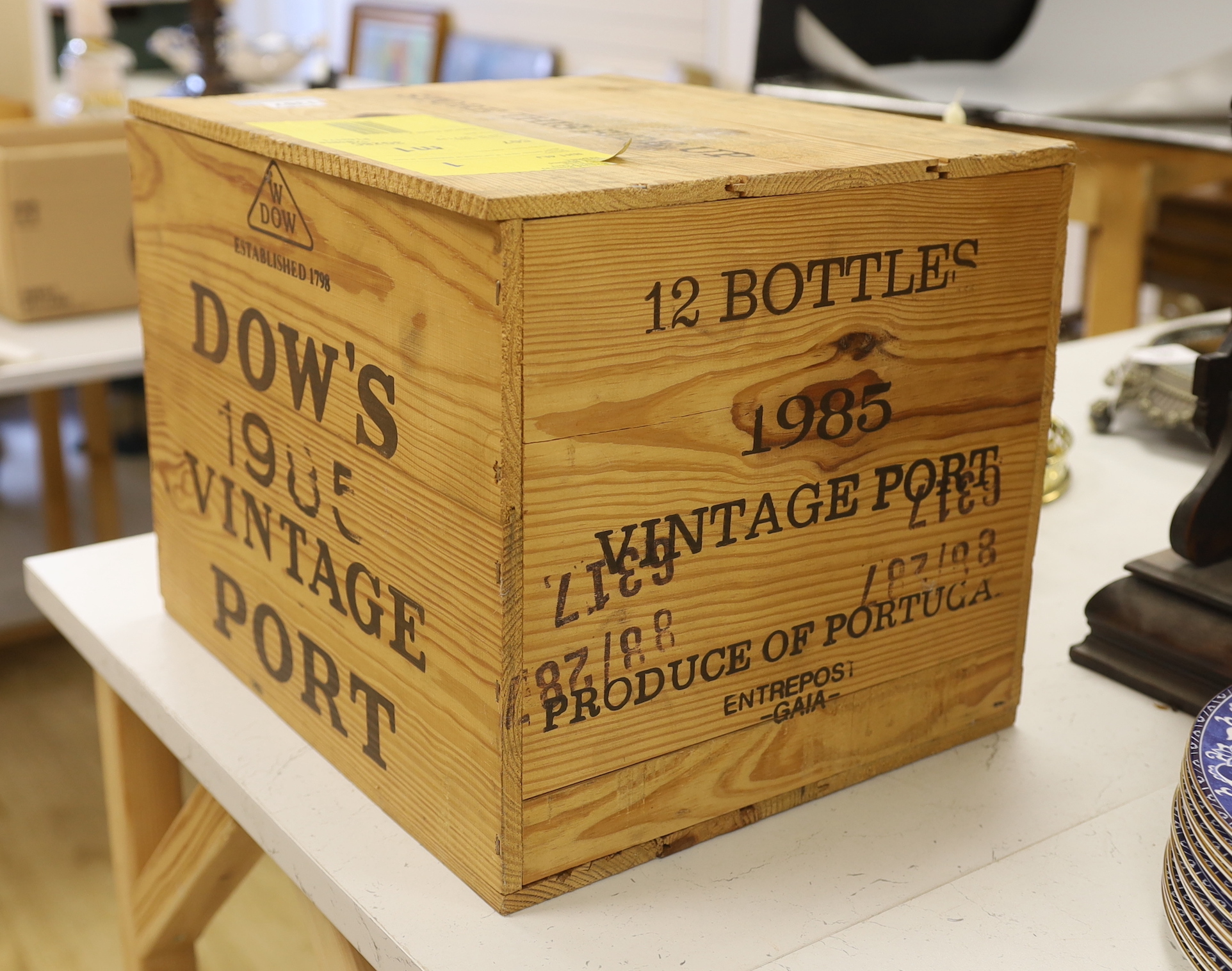 Twelve bottles of Dows Vintage Port, 1985, in OWC, purchased from The Wine Society.                                                                                                                                         