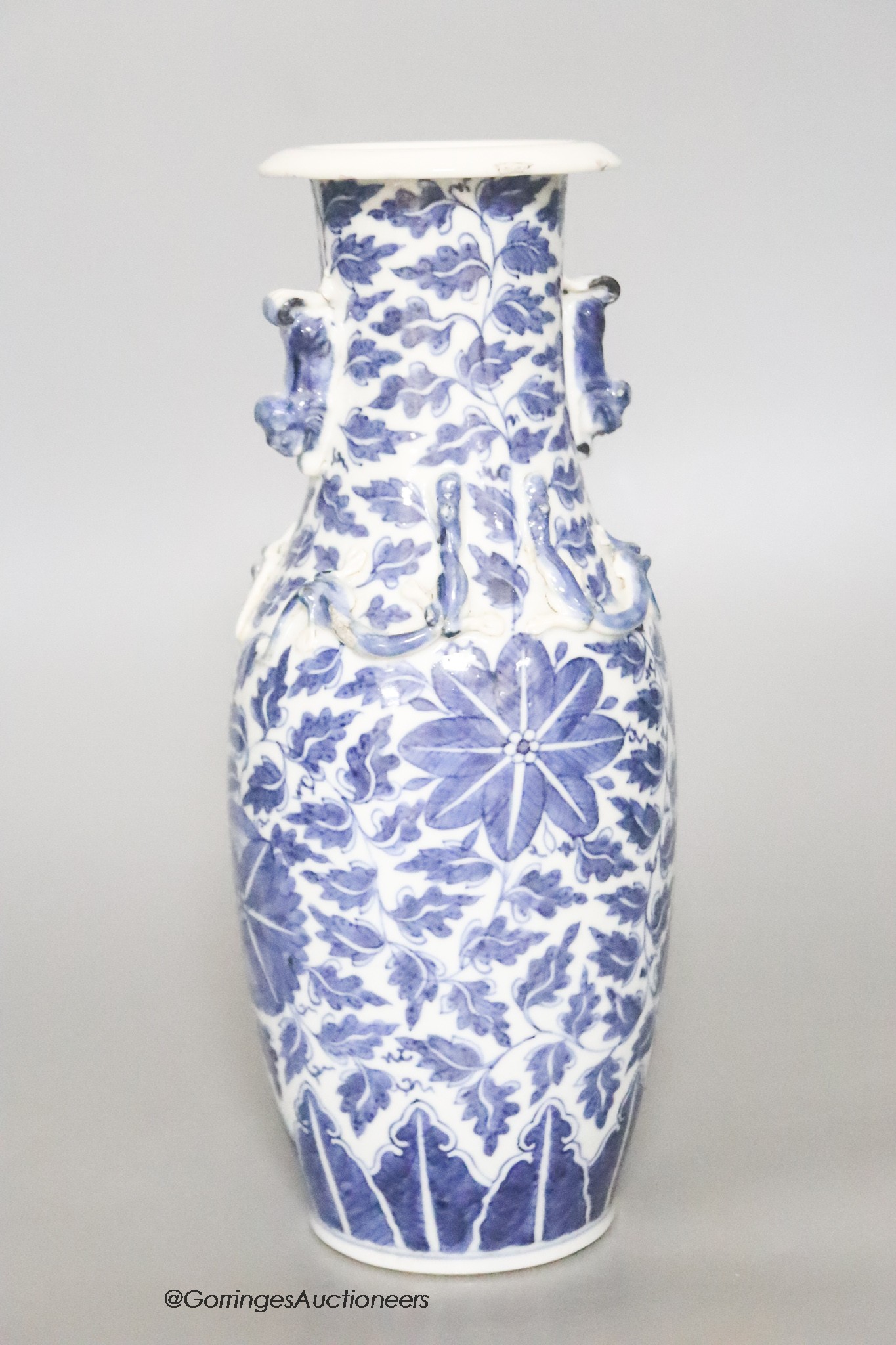 A late 19th / early 20th century Chinese blue and white vase, height 25.5cm                                                                                                                                                 