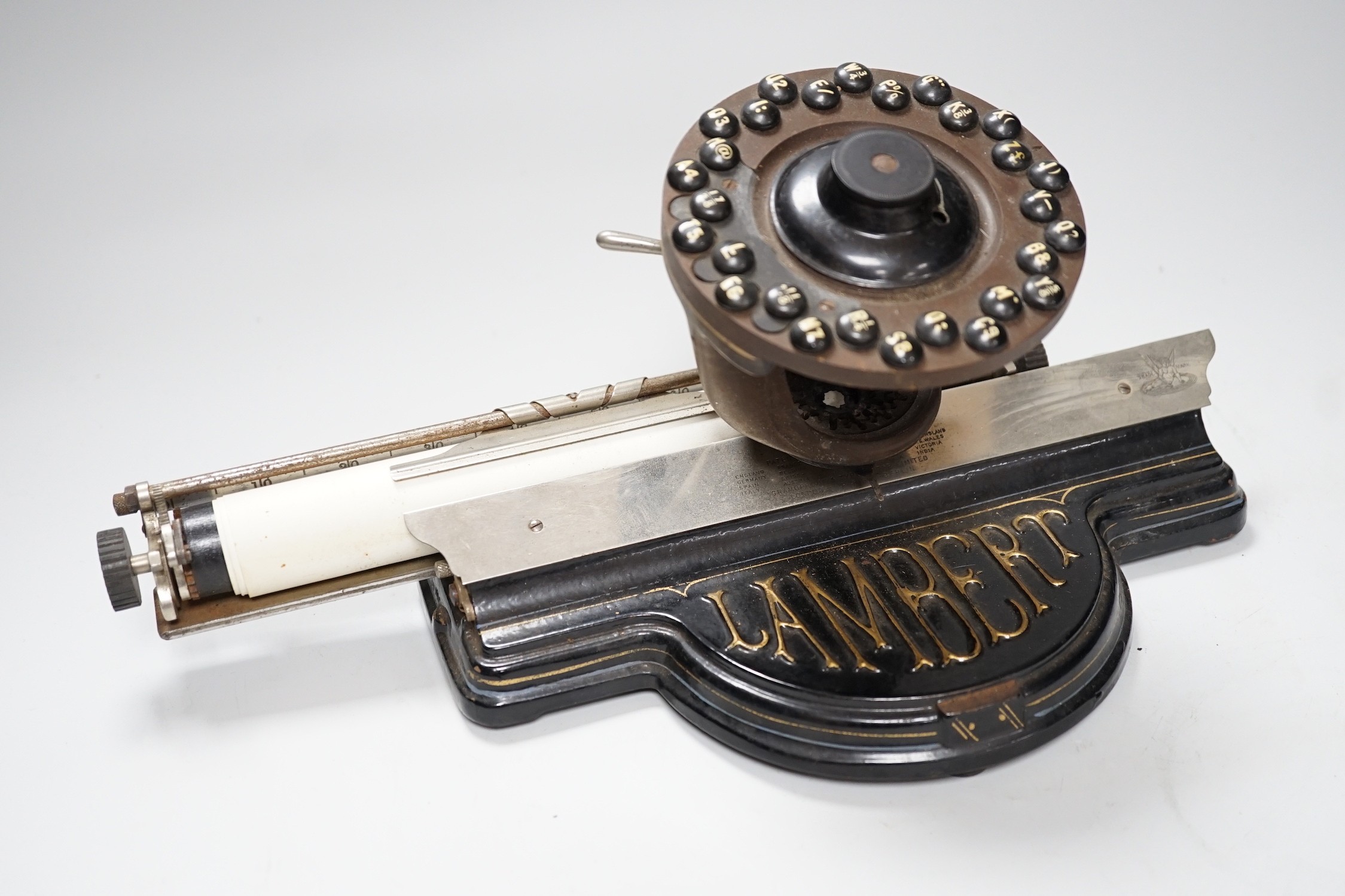 A late 19th century Lambert Index typewriter                                                                                                                                                                                
