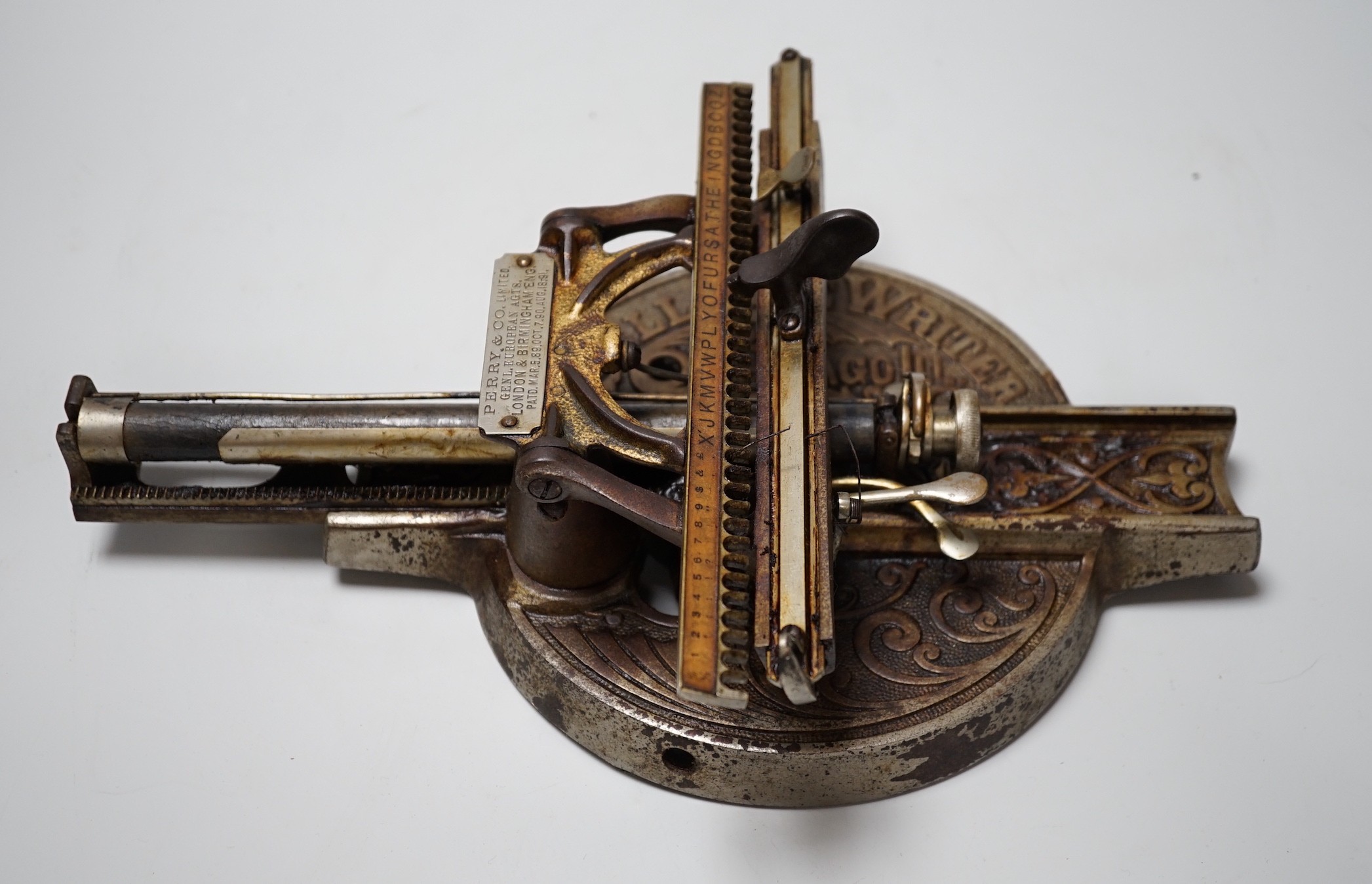 A late 19th century Odell Index typewriter, retailed by Perry & Co.                                                                                                                                                         