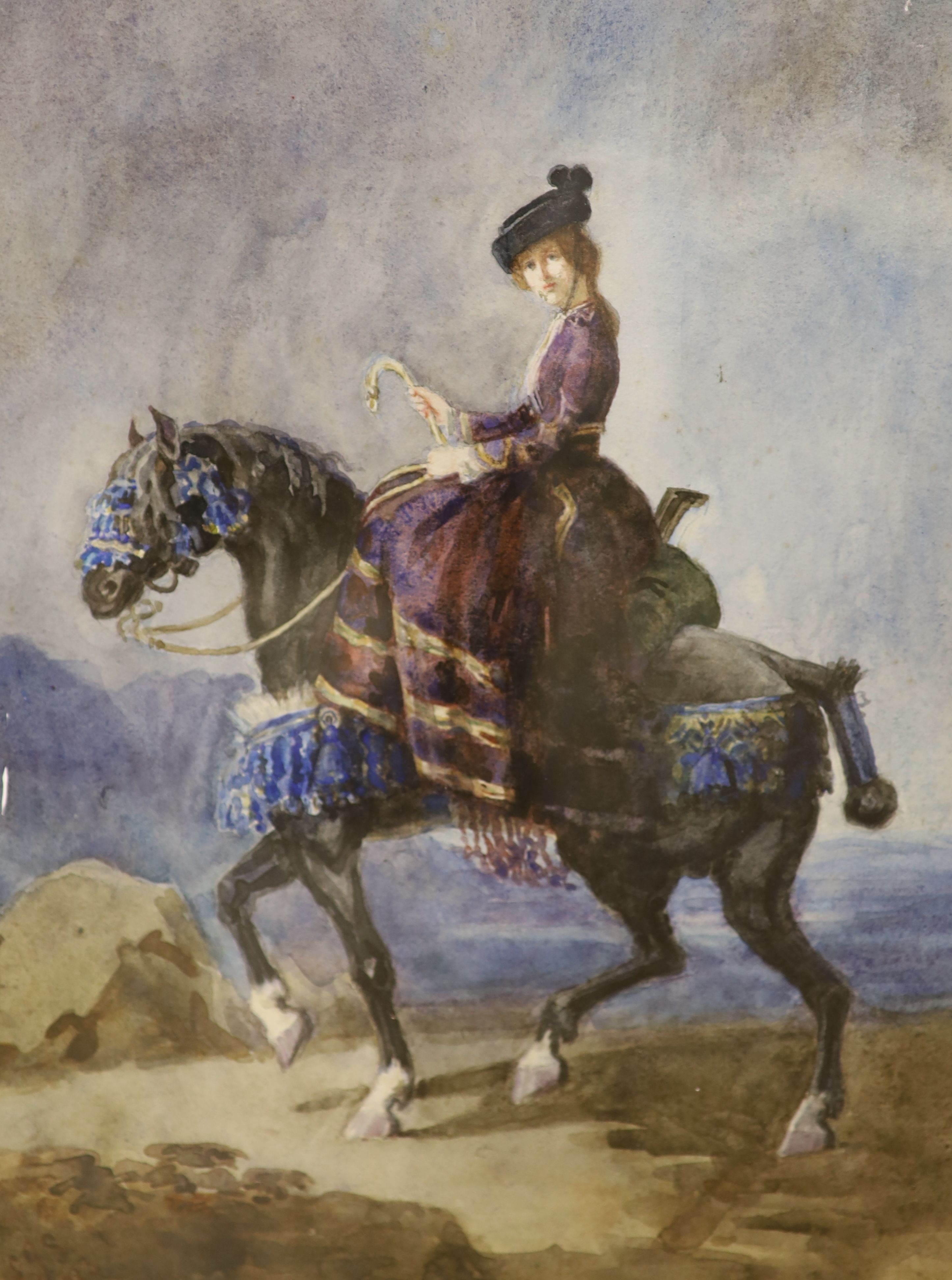 L G S, 1923, watercolour, Lady equestrian, signed and dated 1923, 35 x 28cm.                                                                                                                                                