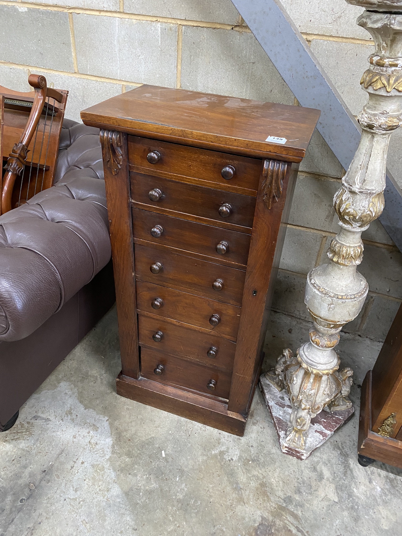 A Victorian mahogany Wellington chest, width 52cm, depth 35cm, height 103cm                                                                                                                                                 