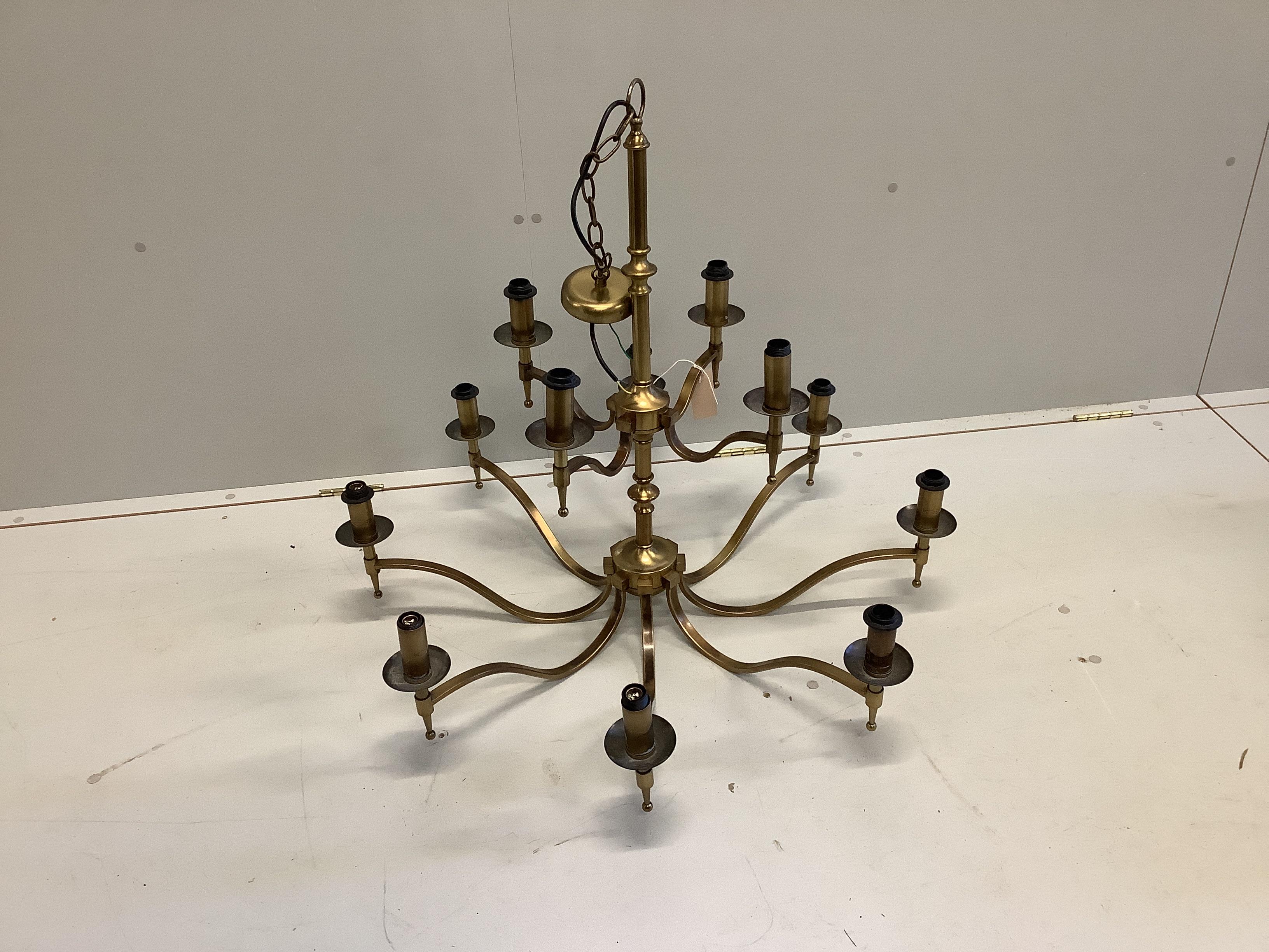 A contemporary gilt metal twelve branch electrolier, height 77cm                                                                                                                                                            