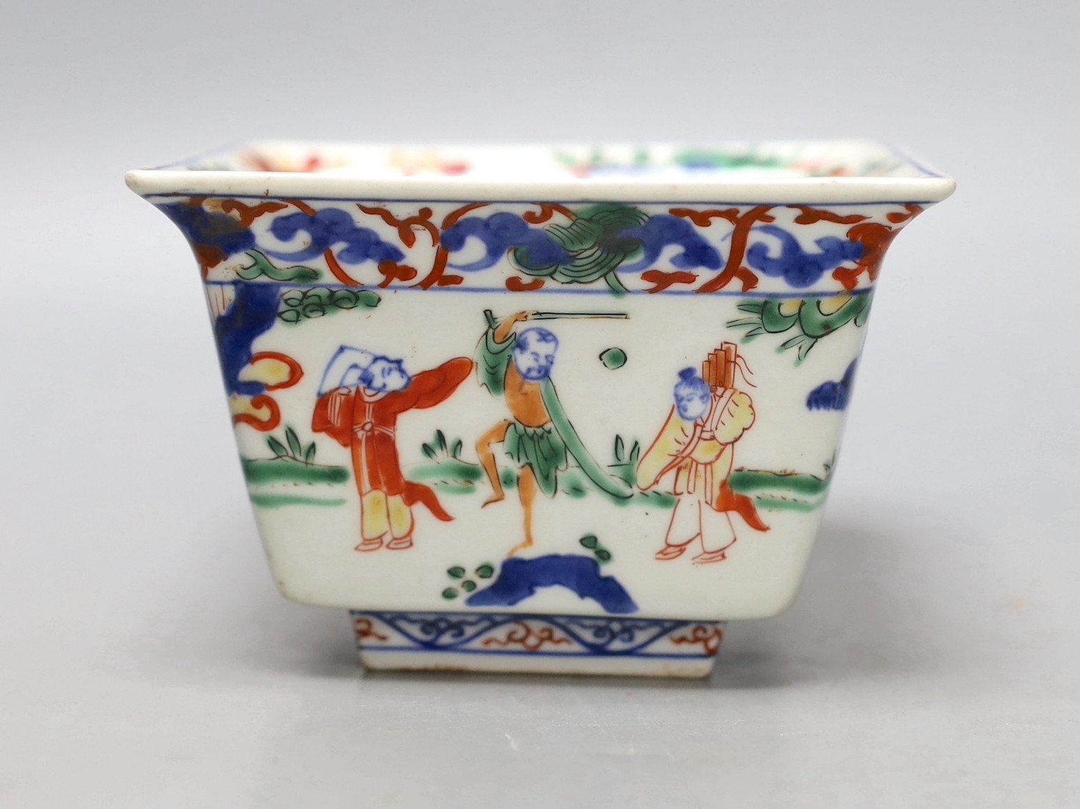 A Chinese wucai square bowl, 12cm wide                                                                                                                                                                                      