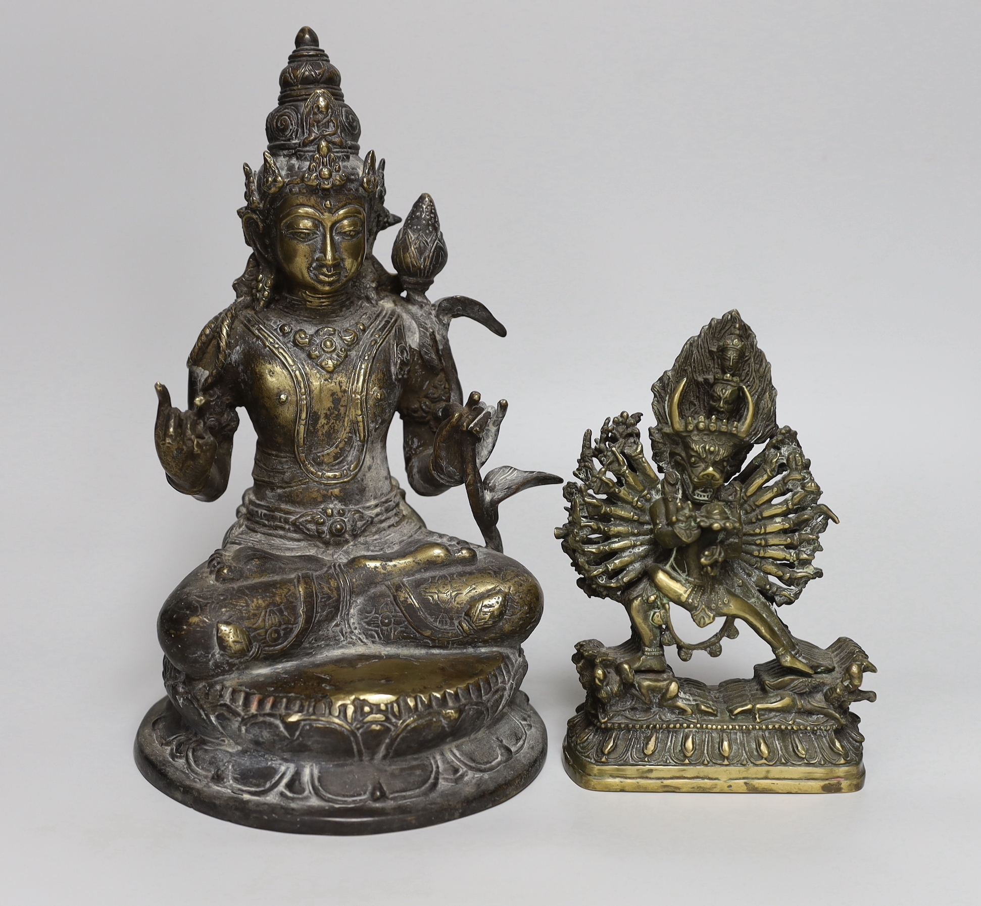 Two Buddhist bronze figures, tallest, 28cm high                                                                                                                                                                             