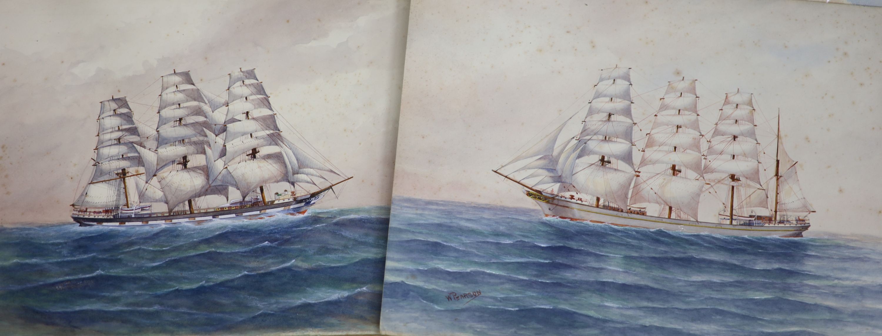 W* Pearson (20th century), watercolour, study of a sailing ship, signed and another by the same hand                                                                                                                        