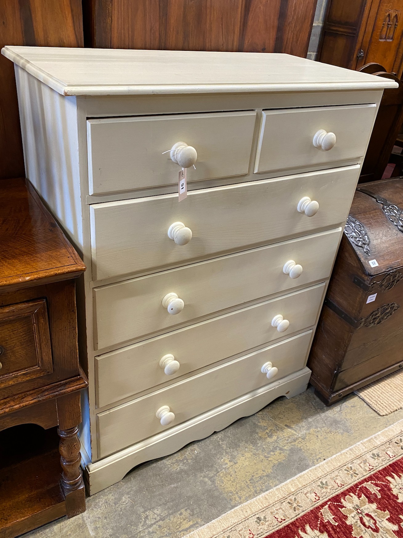 A modern painted pine six drawer chest, width 92cm, depth 46cm, height 118cm                                                                                                                                                