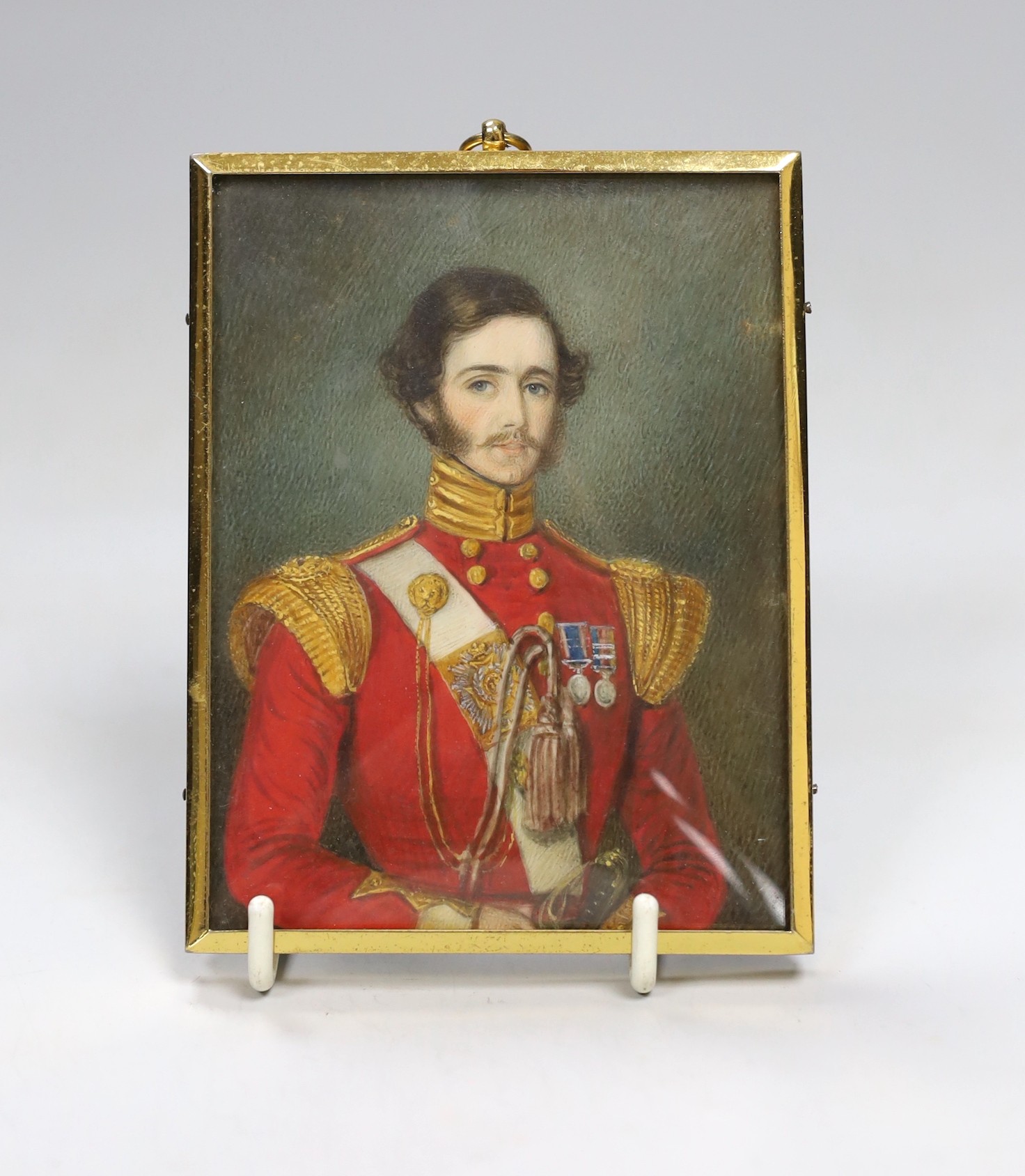 English School, 19th century, portrait miniature on ivory, Portrait of Richard Thompson (1826-1858) during his deployment in India, Ivory submission reference: Y9V6JF7P 10 x 7.75cm                                        