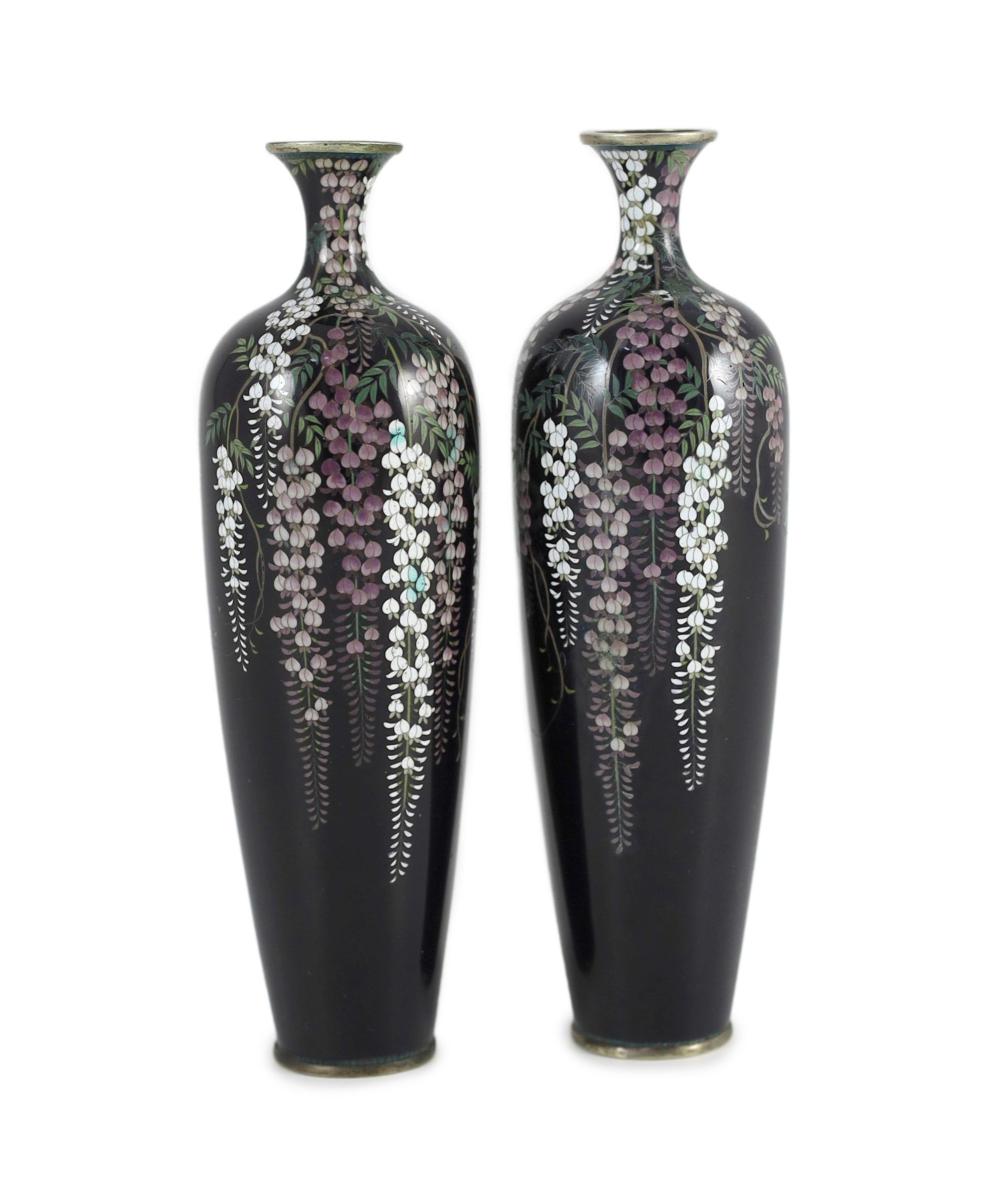 A pair of fine Japanese cloisonné enamel vases, by Inaba Nanaho Studio, Kyoto, Meiji Period, 15.3 cm high                                                                                                                   