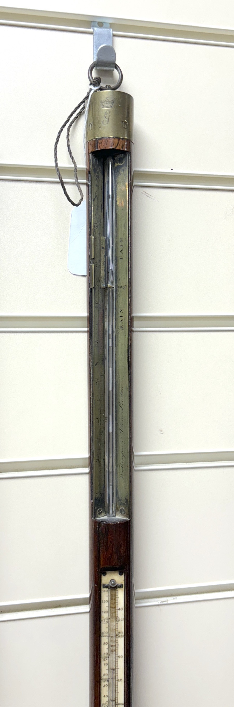A George III rosewood stick barometer by Worthington & Allan, London, height 92cm                                                                                                                                           