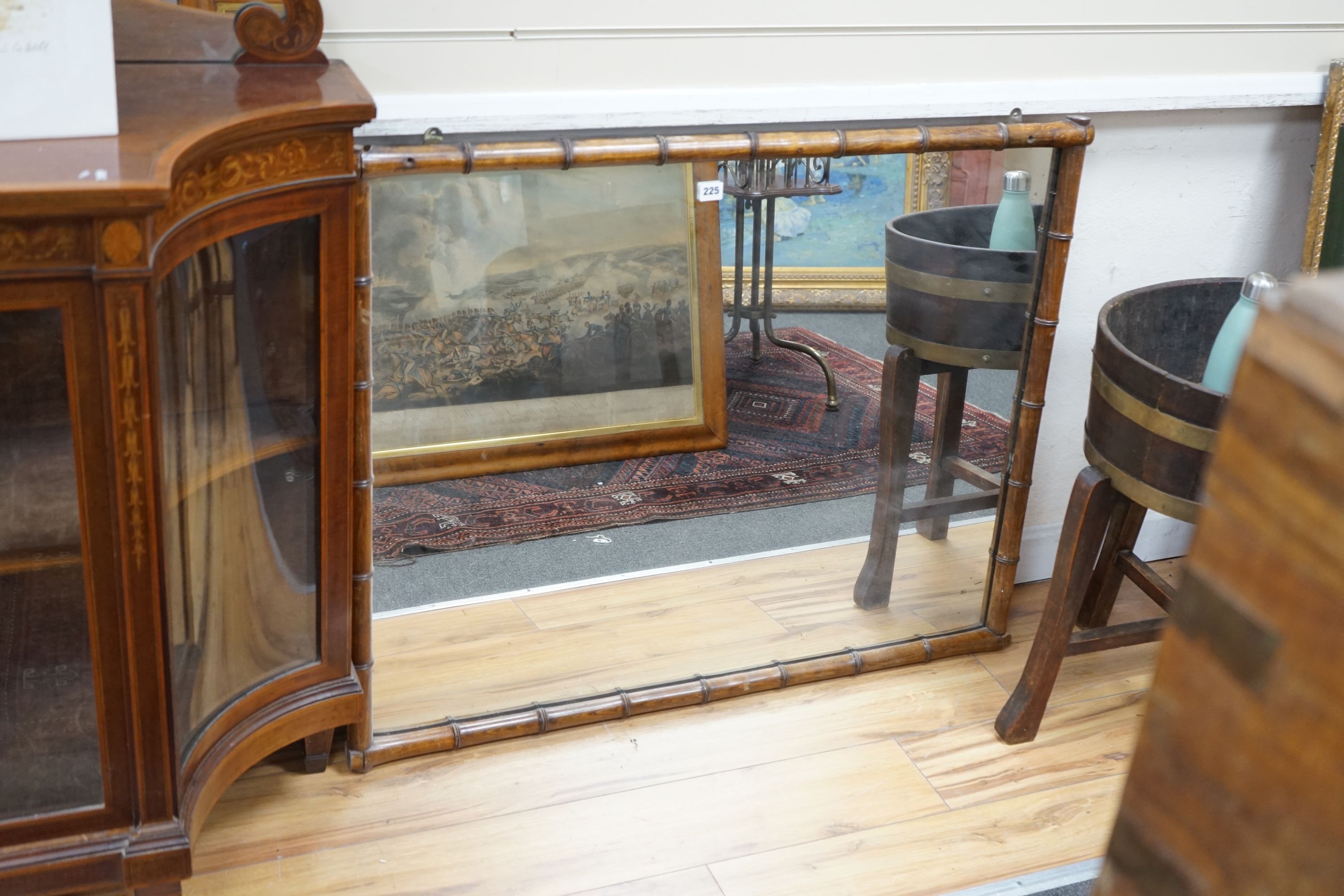 A late Victorian faux bamboo beech mirror, width 105cm height 84cm                                                                                                                                                          