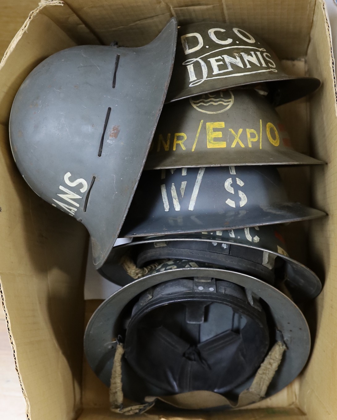 Six various wartime steel helmets                                                                                                                                                                                           