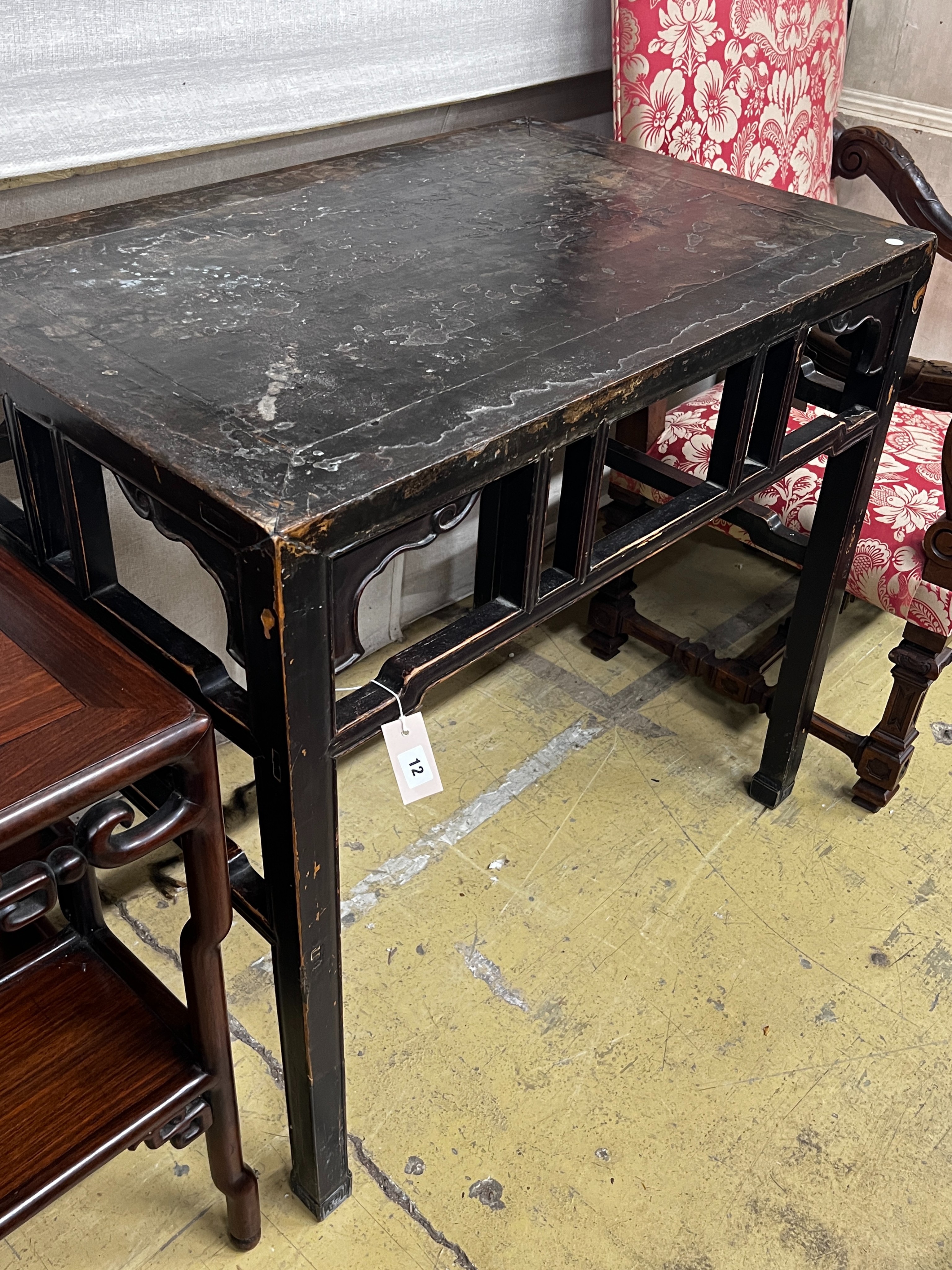A Chinese rectangular lacquer side or altar table, length 94cm, width 62cm, height 86cm                                                                                                                                     
