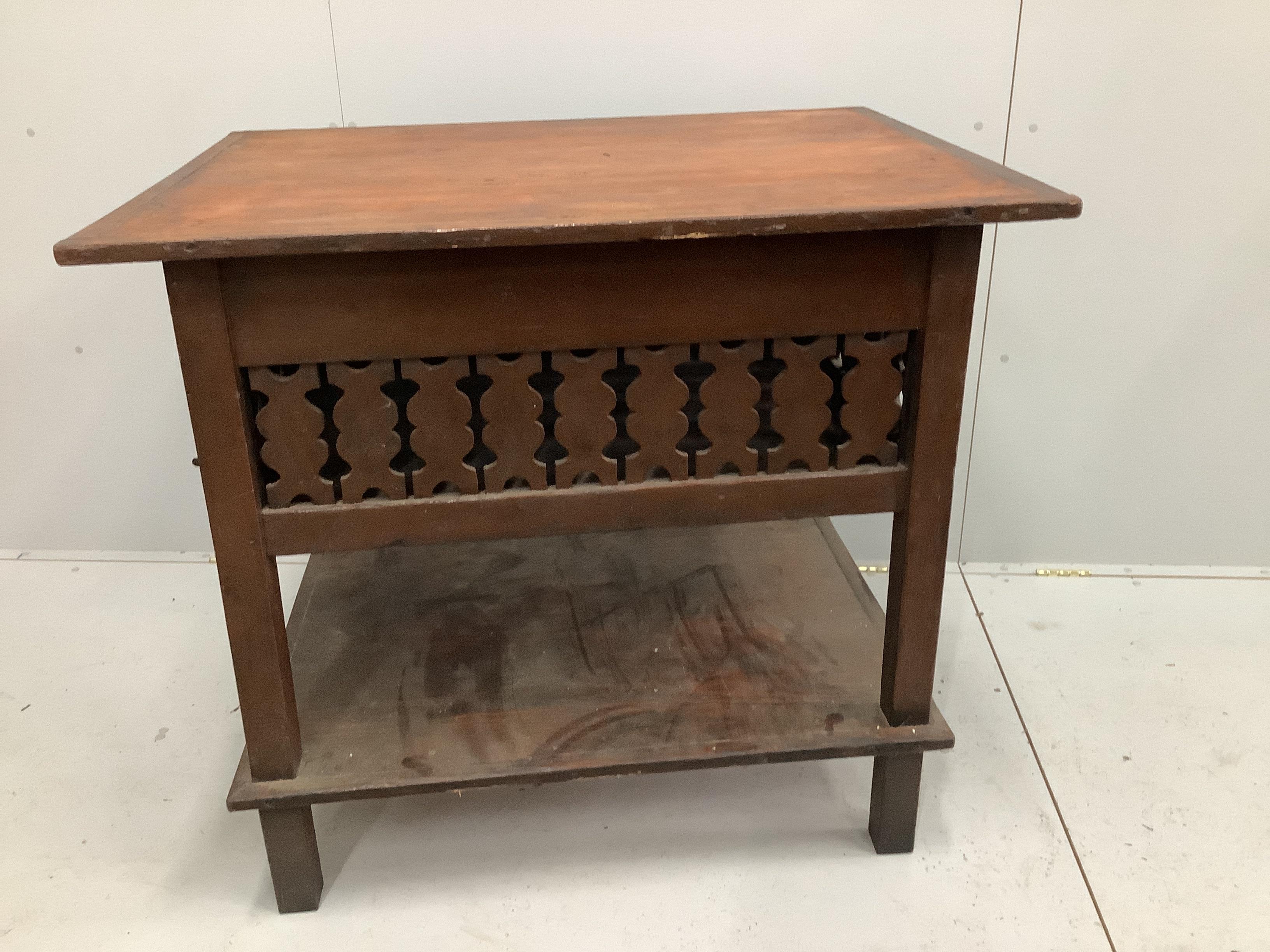 A 19th century Continental rectangular pine meat safe / centre table, width 104cm, depth 82cm, height 94cm                                                                                                                  