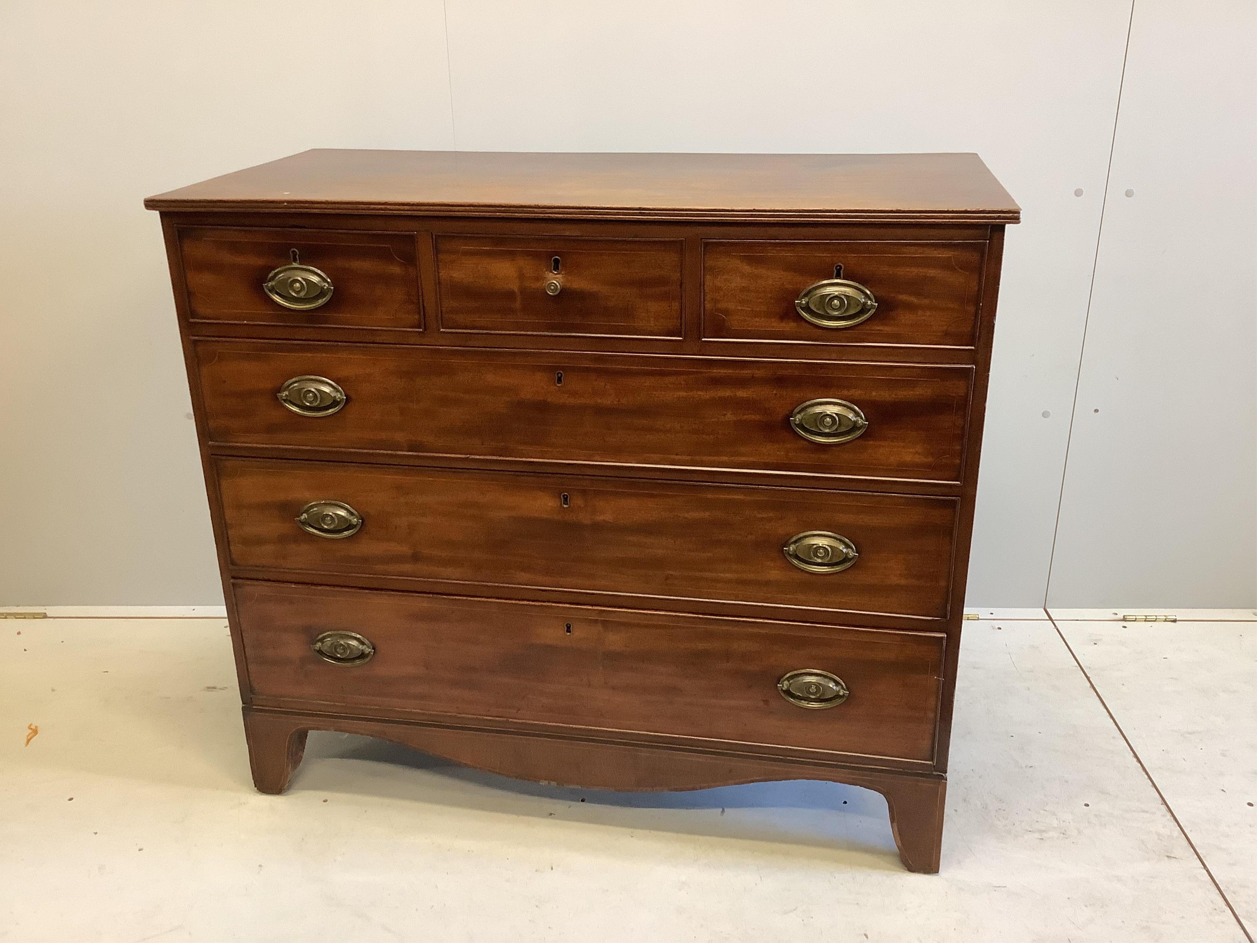 A George III Scottish mahogany chest of drawers, width 115cm, depth 55cm, height 100cm. Condition - fair                                                                                                                    