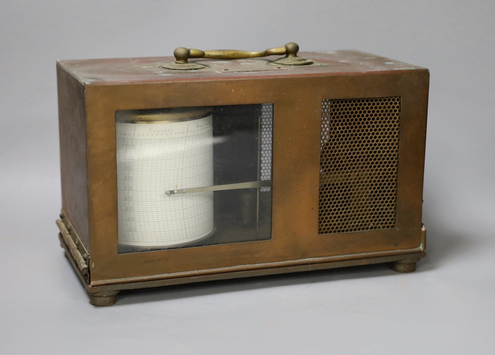 A copper cased barograph by Short & Mason, 26cm wide                                                                                                                                                                        