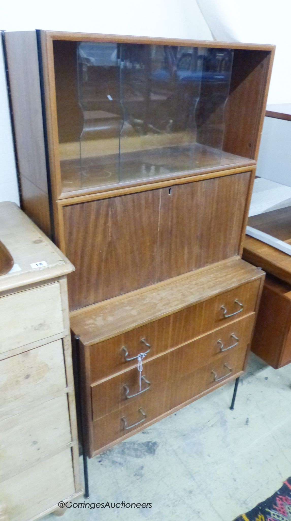 A mid century design Vanson teak fall front cabinet, width 70cm, depth 39cm, height 138cm                                                                                                                                   