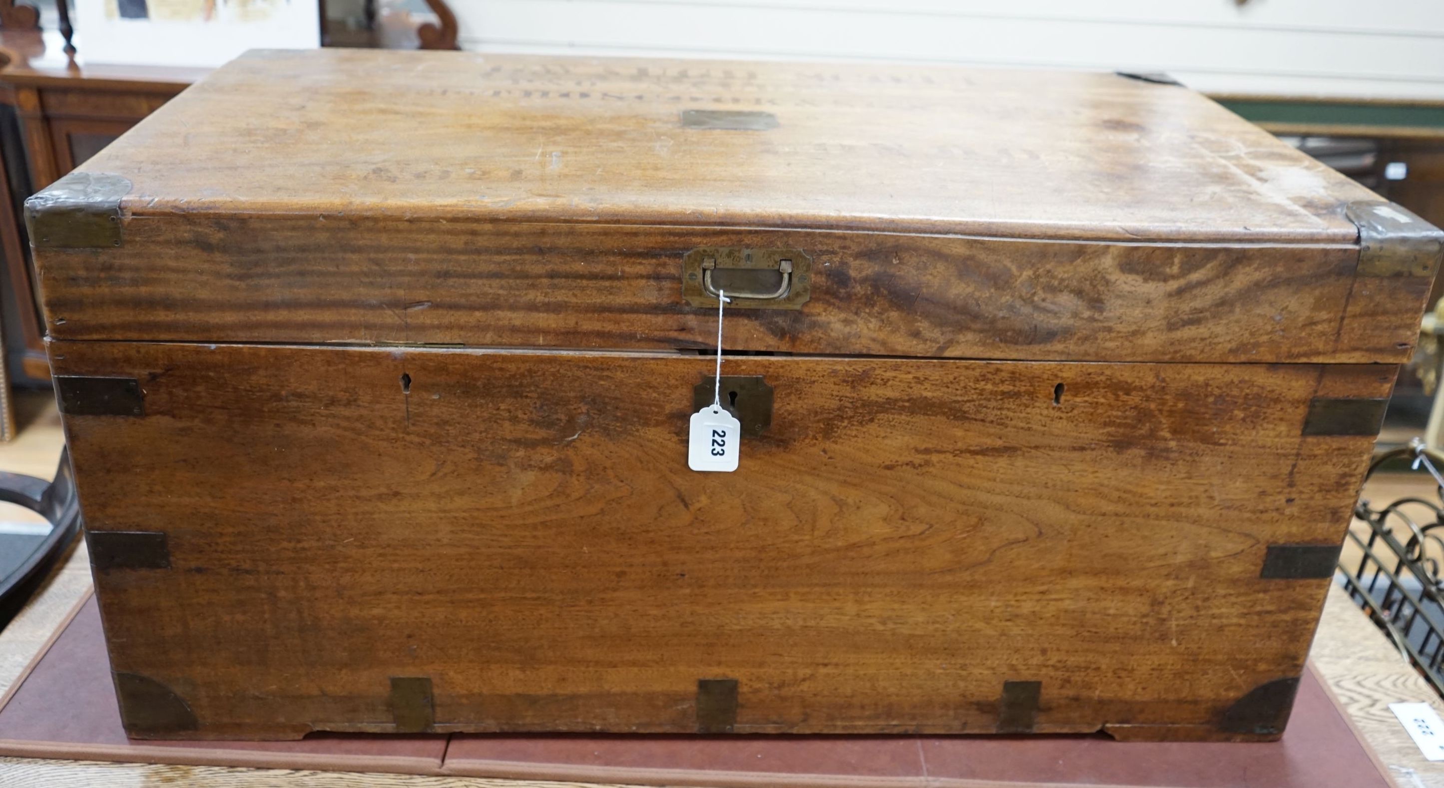 An Anglo-Chinese brass bound camphor wood trunk, late 19th century width 101cm depth 53cm height 48cm                                                                                                                       
