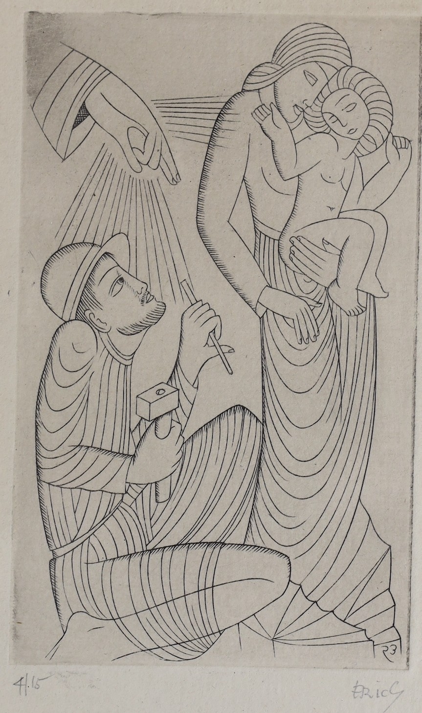 Eric Gill (1882-1940), etching, The Holy Family, signed in pencil, 4/15, 11 x 7cm                                                                                                                                           