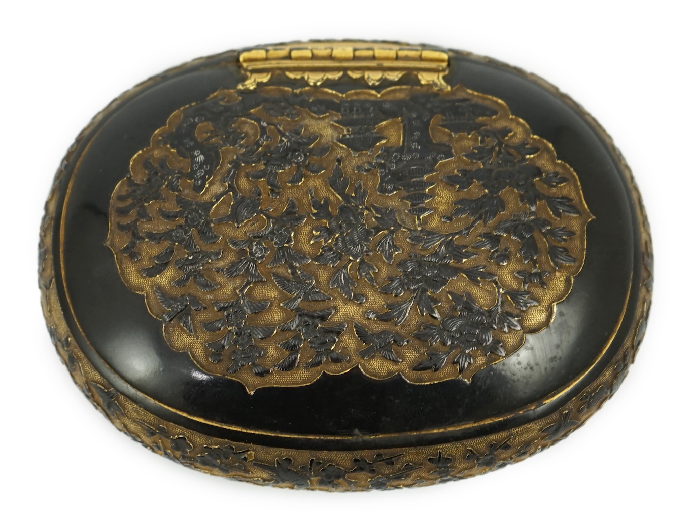 A Japanese export gilt bronze Sawasa oval tobacco box, 18th century                                                                                                                                                         