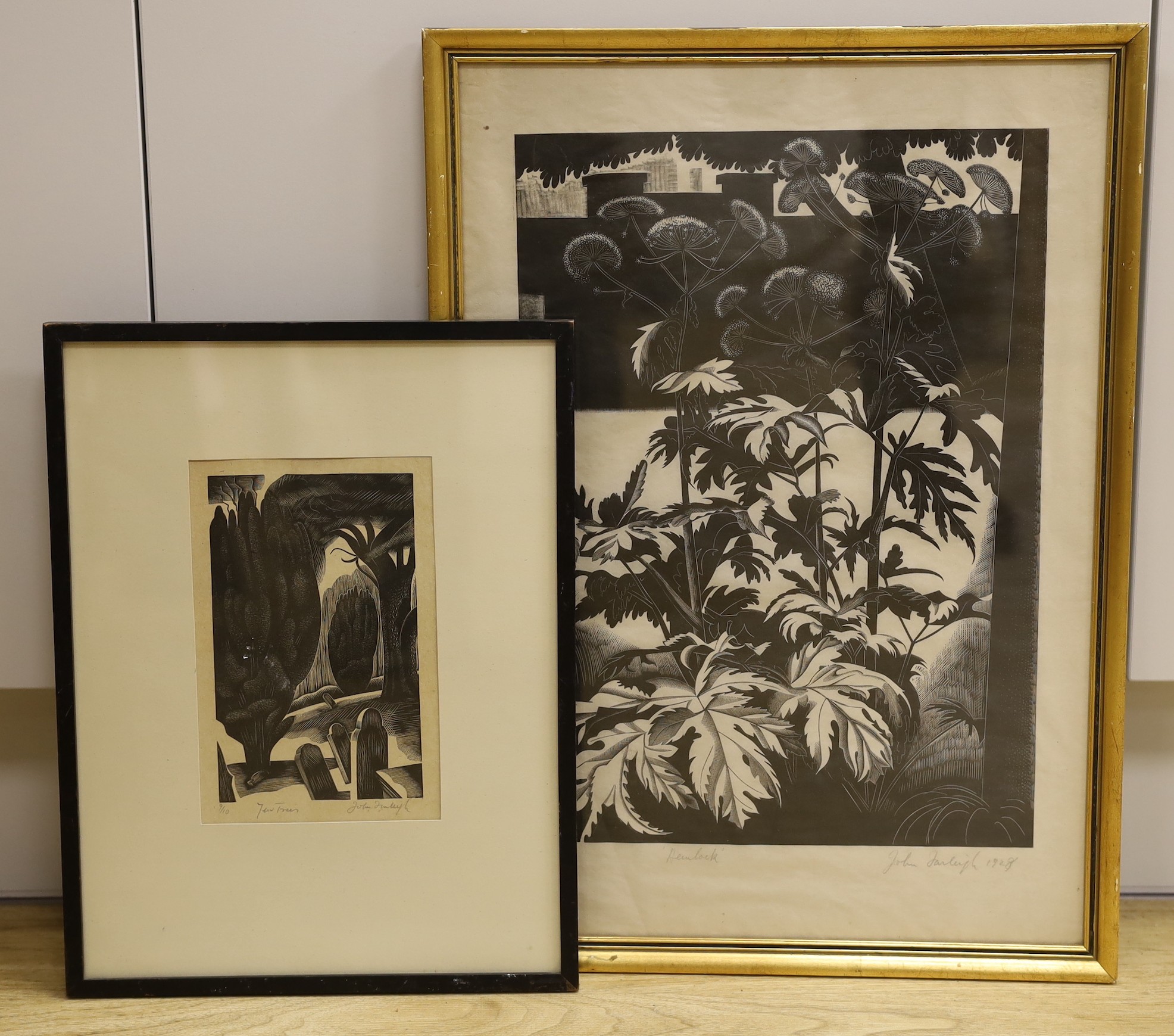 John Farleigh (1900-1965), two wood engravings, ‘Hemlock’ & ‘Yew Trees’, both signed, 7/50 & 9/10, overall 44 x 31cm and 18 x 12cm                                                                                          