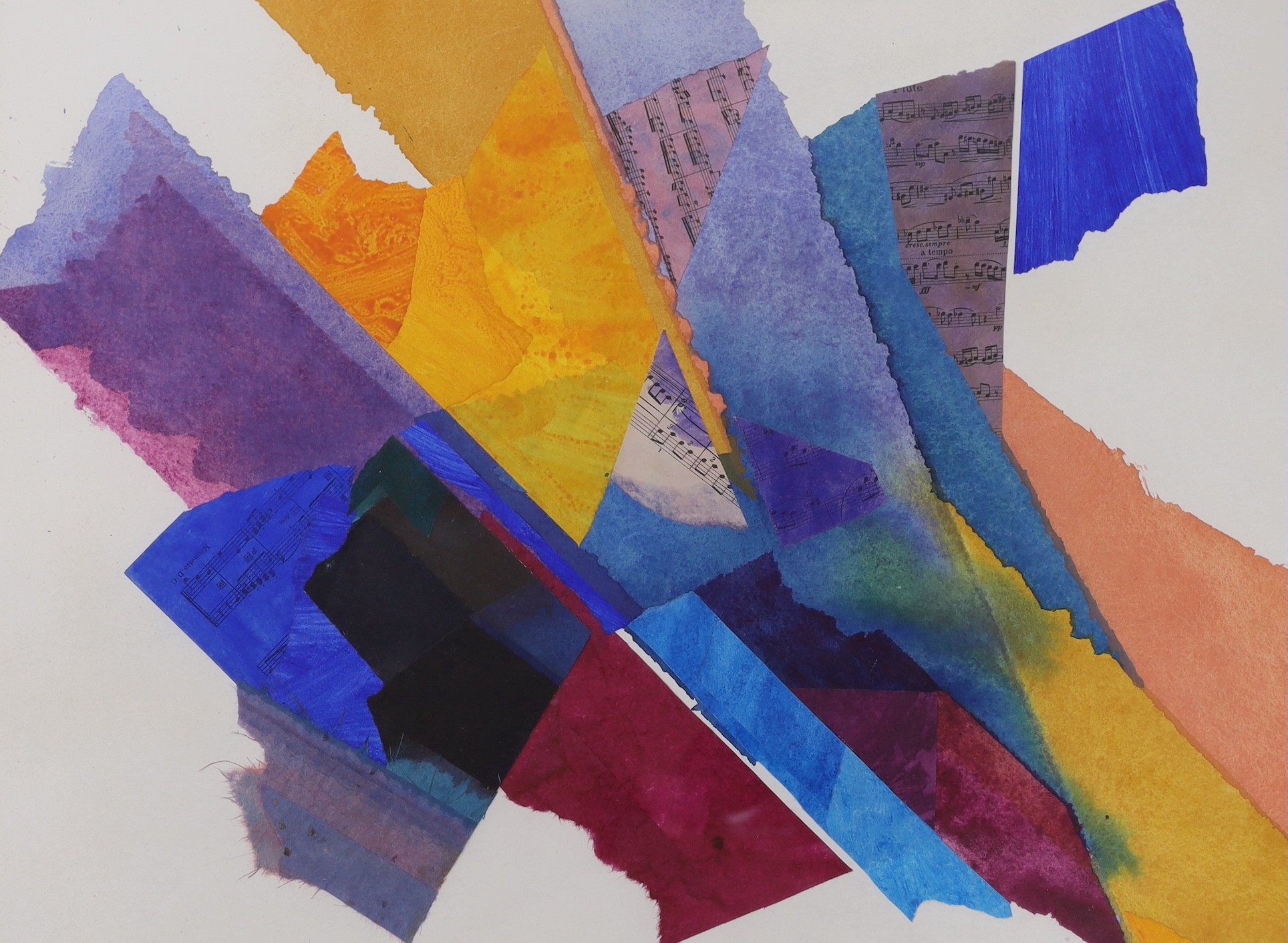 John Eaves (b.1929), watercolour and collage, 'Convergence', signed and dated '95, 52 x 69cm                                                                                                                                