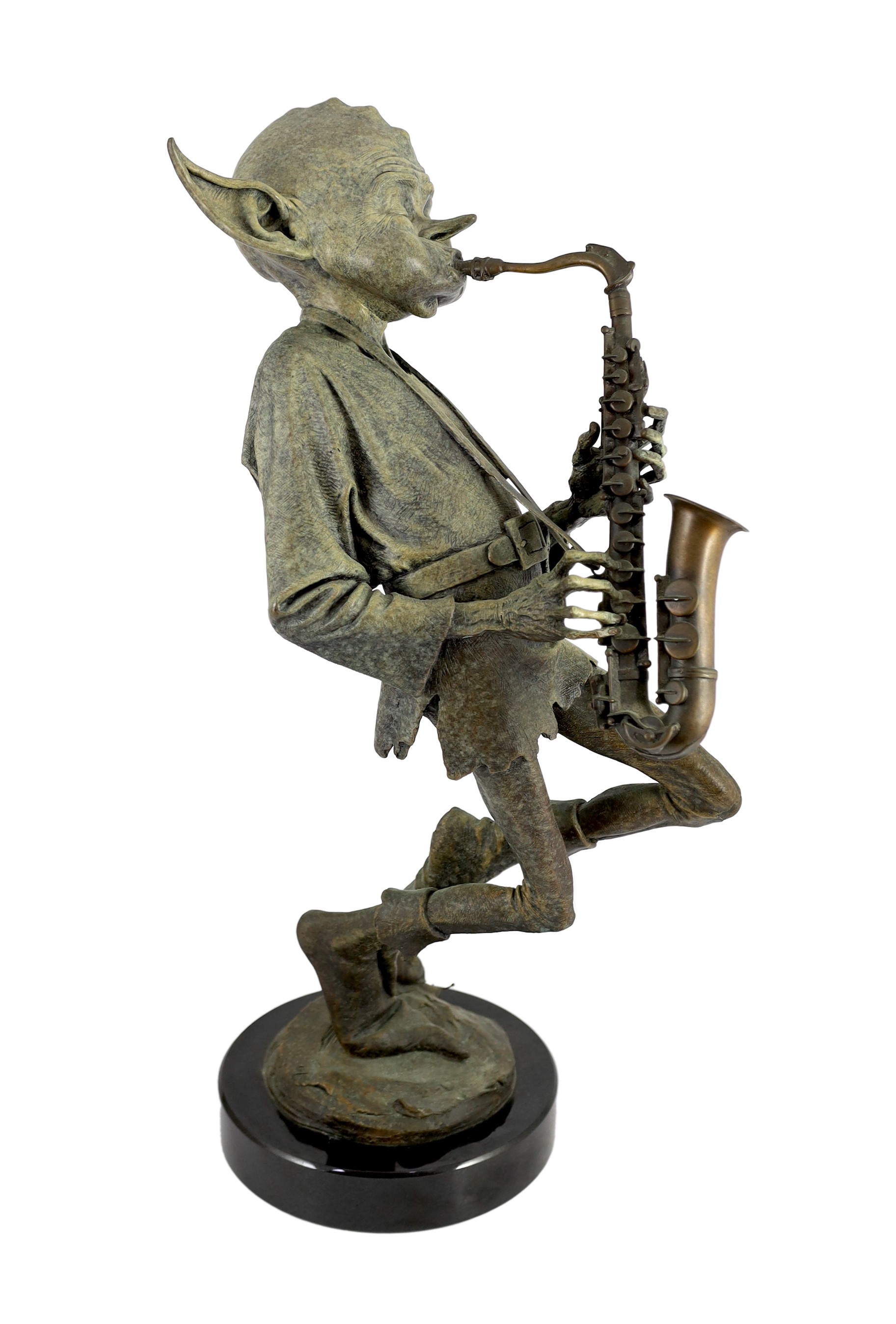 David Goode (British, b.1966). A bronze of a pixie saxophone player, height 61cm                                                                                                                                            