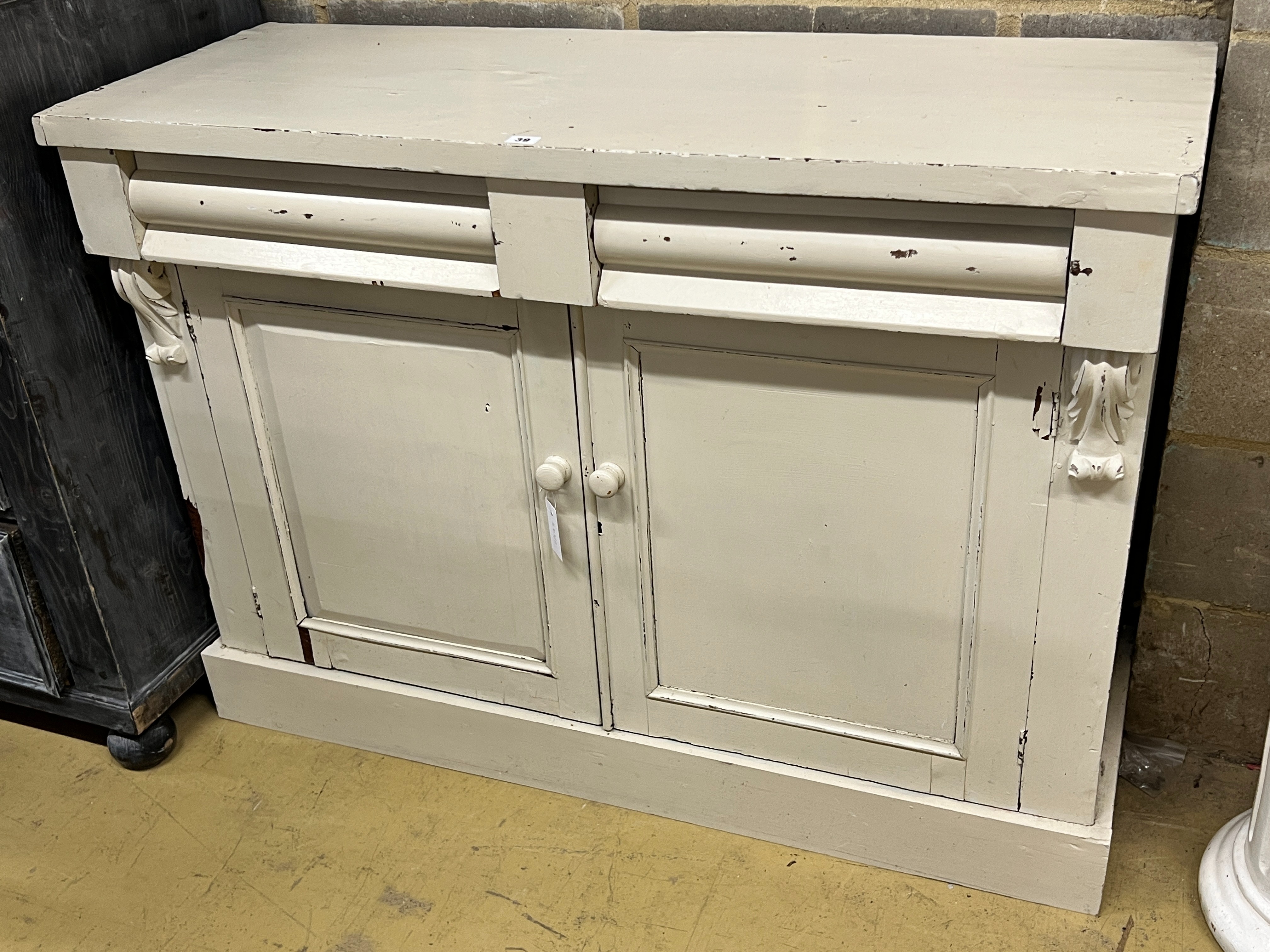 A Victorian painted chiffonier, length 120cm, depth 45cm, height 88cm                                                                                                                                                       