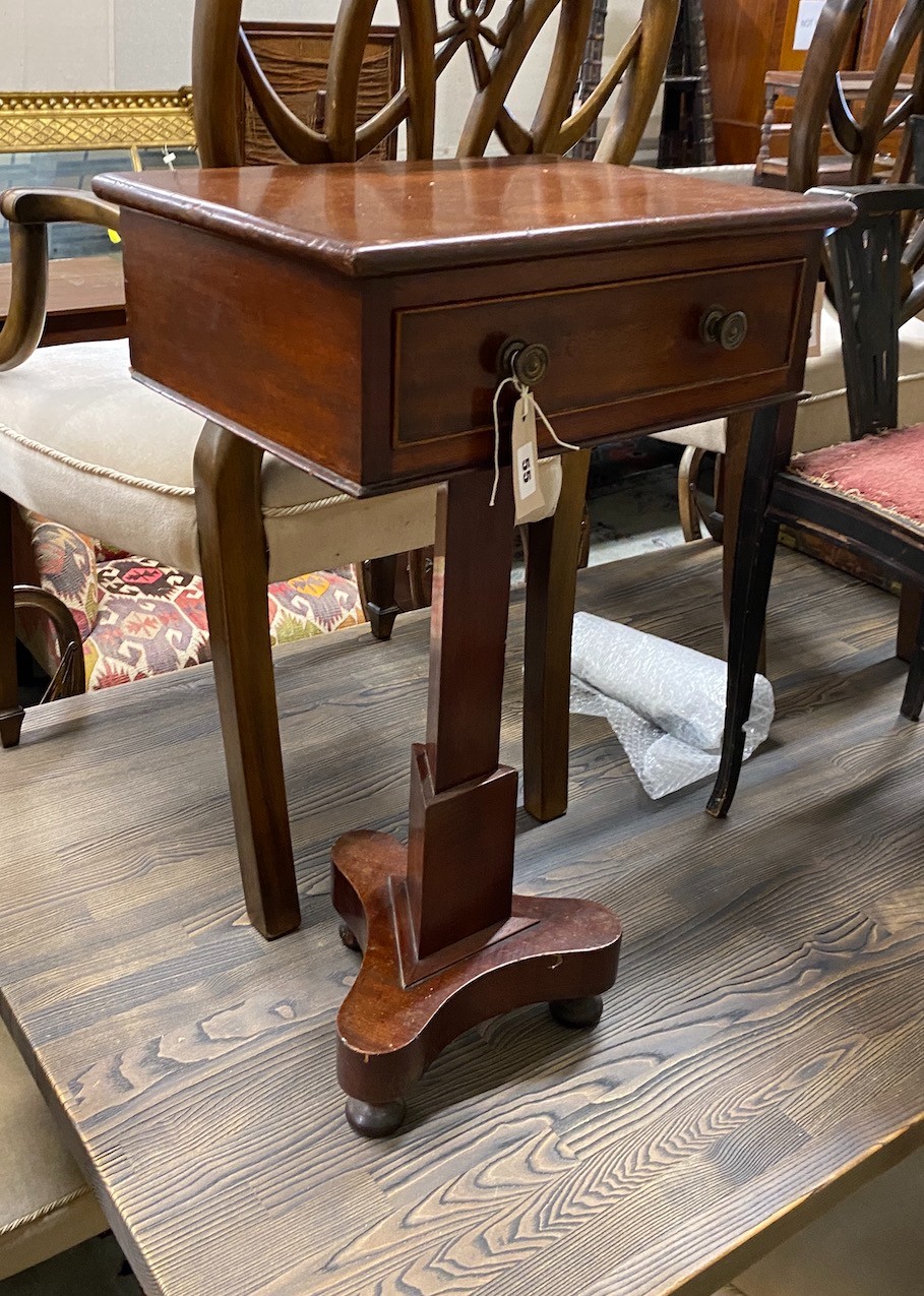 A Victorian mahogany work table, width 41cm, depth 31cm, height 72cm                                                                                                                                                        