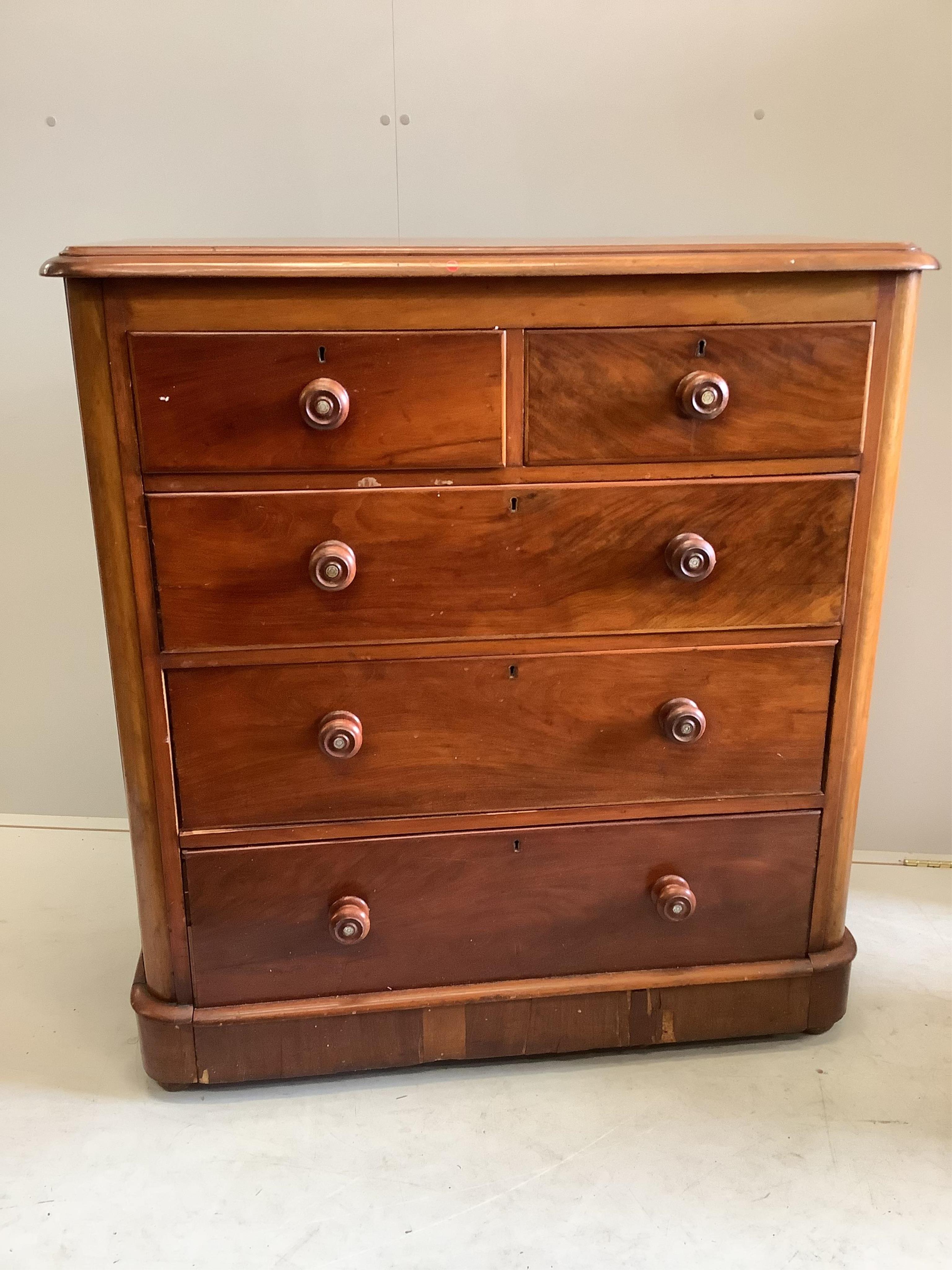 A Victorian mahogany chest, width 106cm, depth 50cm, height 114cm                                                                                                                                                           