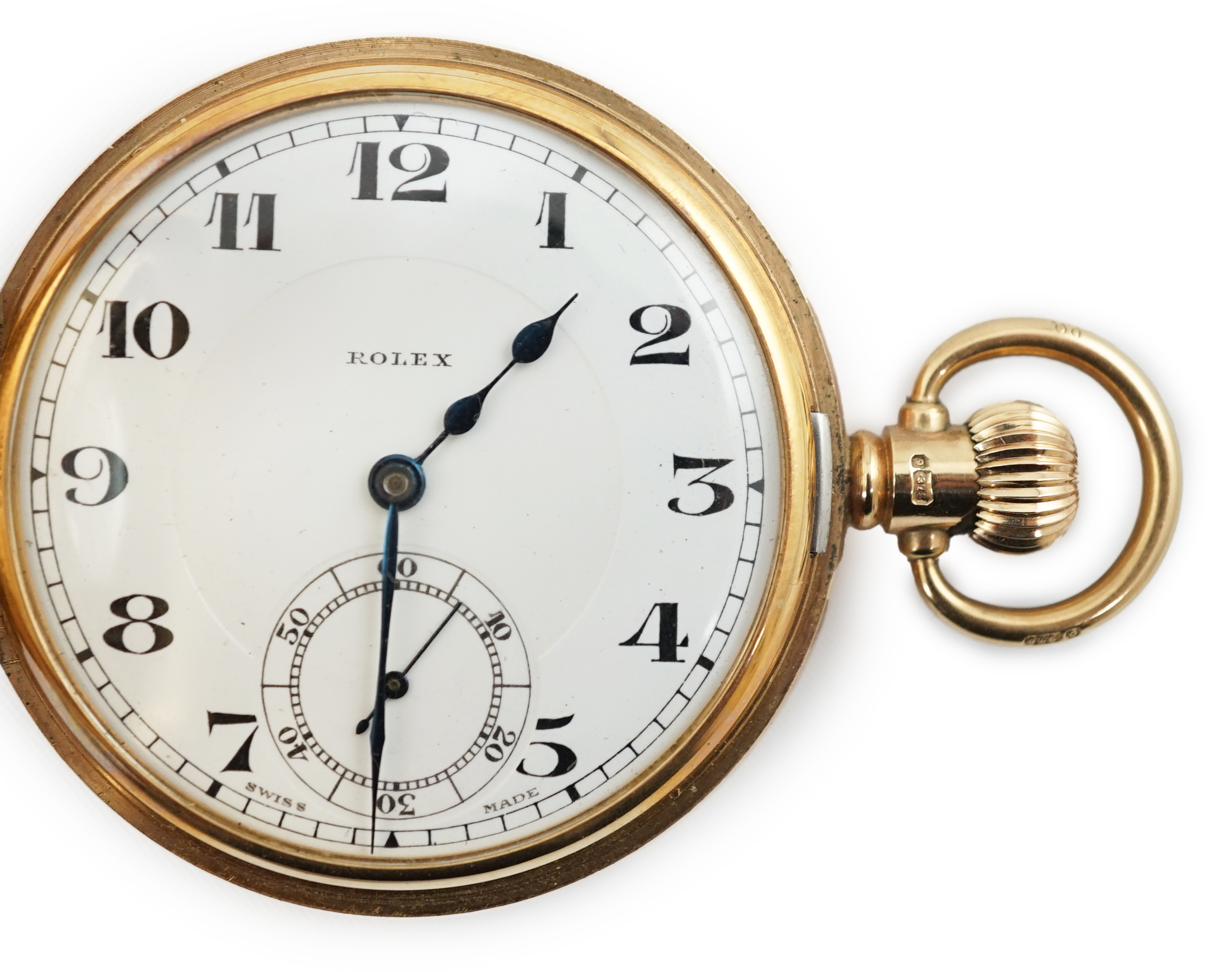 A George V 9ct gold Rolex keyless lever half hunter pocket watch                                                                                                                                                            