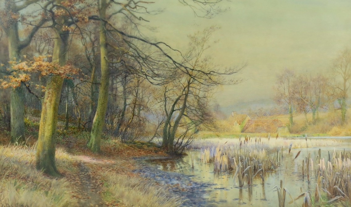 Walter Follen Bishop (British, 1856-1936), watercolour, Tranquil lake scene, signed, 59 x 99cm                                                                                                                              