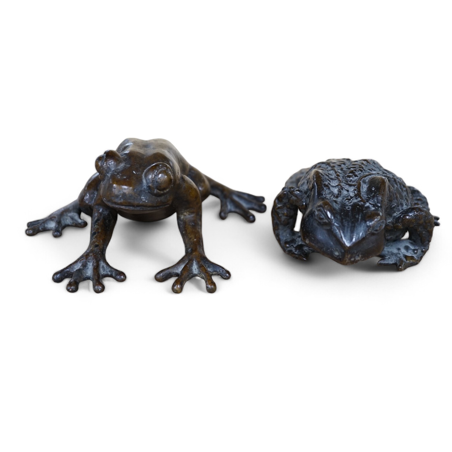 Pierre Chenet foundry (modern), a bronze model of a frog, together with an unsigned bronze model of a toad, largest 12cm. Condition - fair                                                                                  