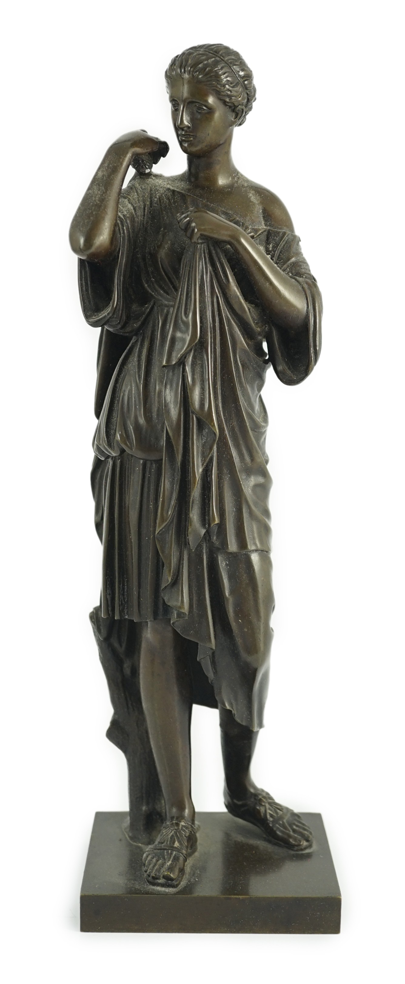 After the antique, a French Reduction Sauvage bronze figure of 'Diana de Gabies', 31cm high                                                                                                                                 