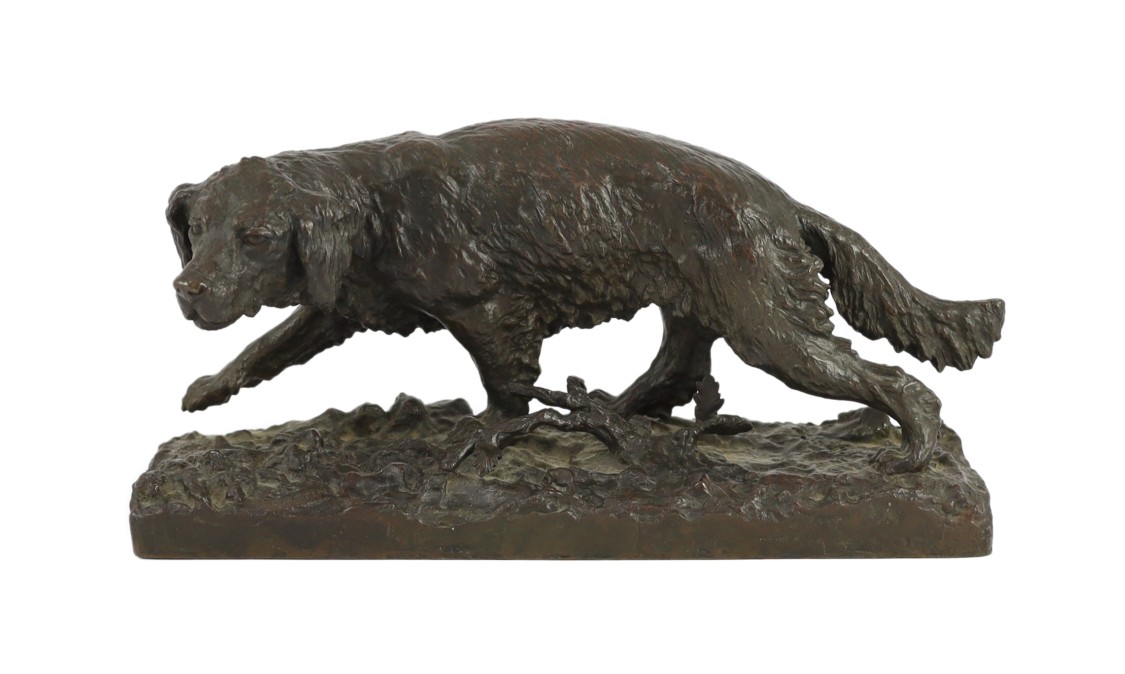 After Christopher Fratin (1801-1864). An Animalier bronze figure of a retriever, 19cm high 41cm long                                                                                                                        