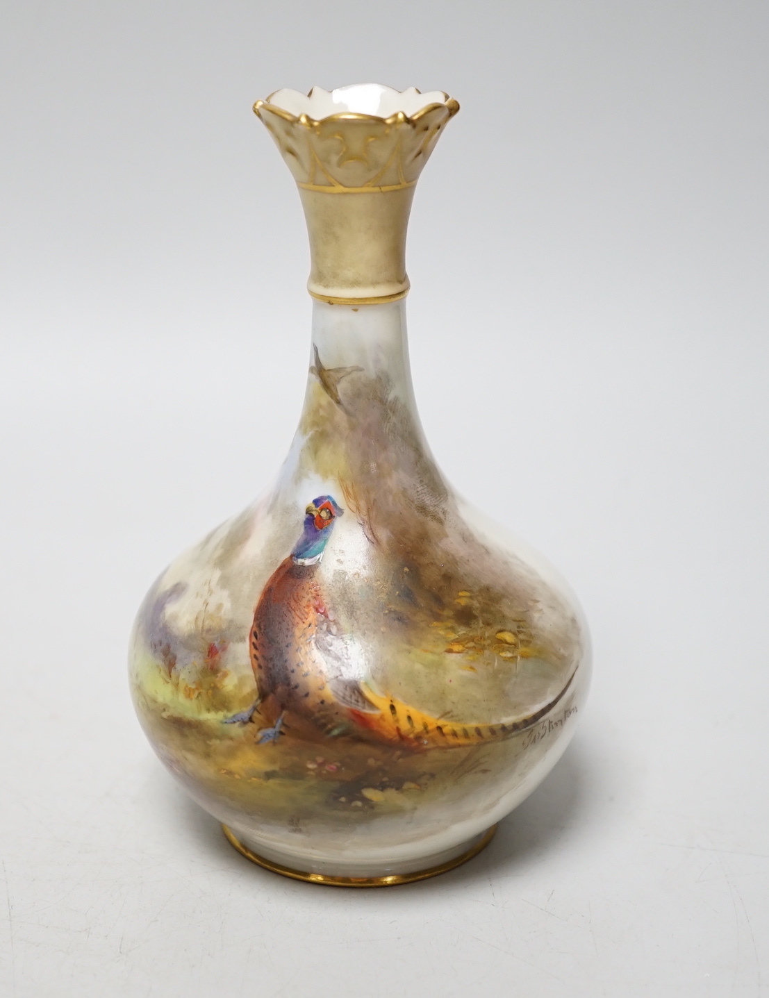 A Royal Worcester painted porcelain ‘pheasant’ vase, model number 702, signed 702                                                                                                                                           