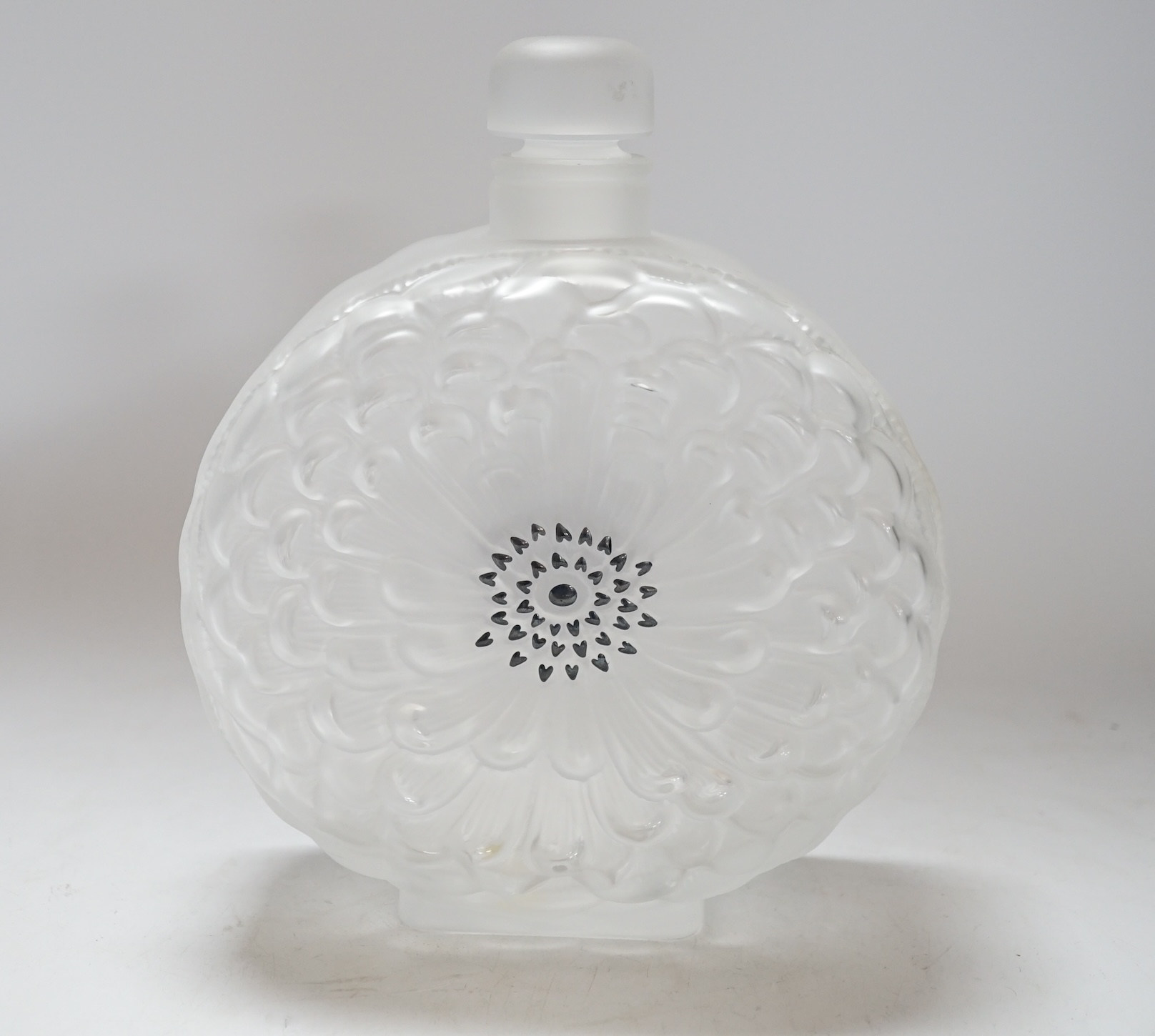 A large Lalique ‘dahlia’ patten perfume bottle and stopper, signed to the base, 21cm high                                                                                                                                   