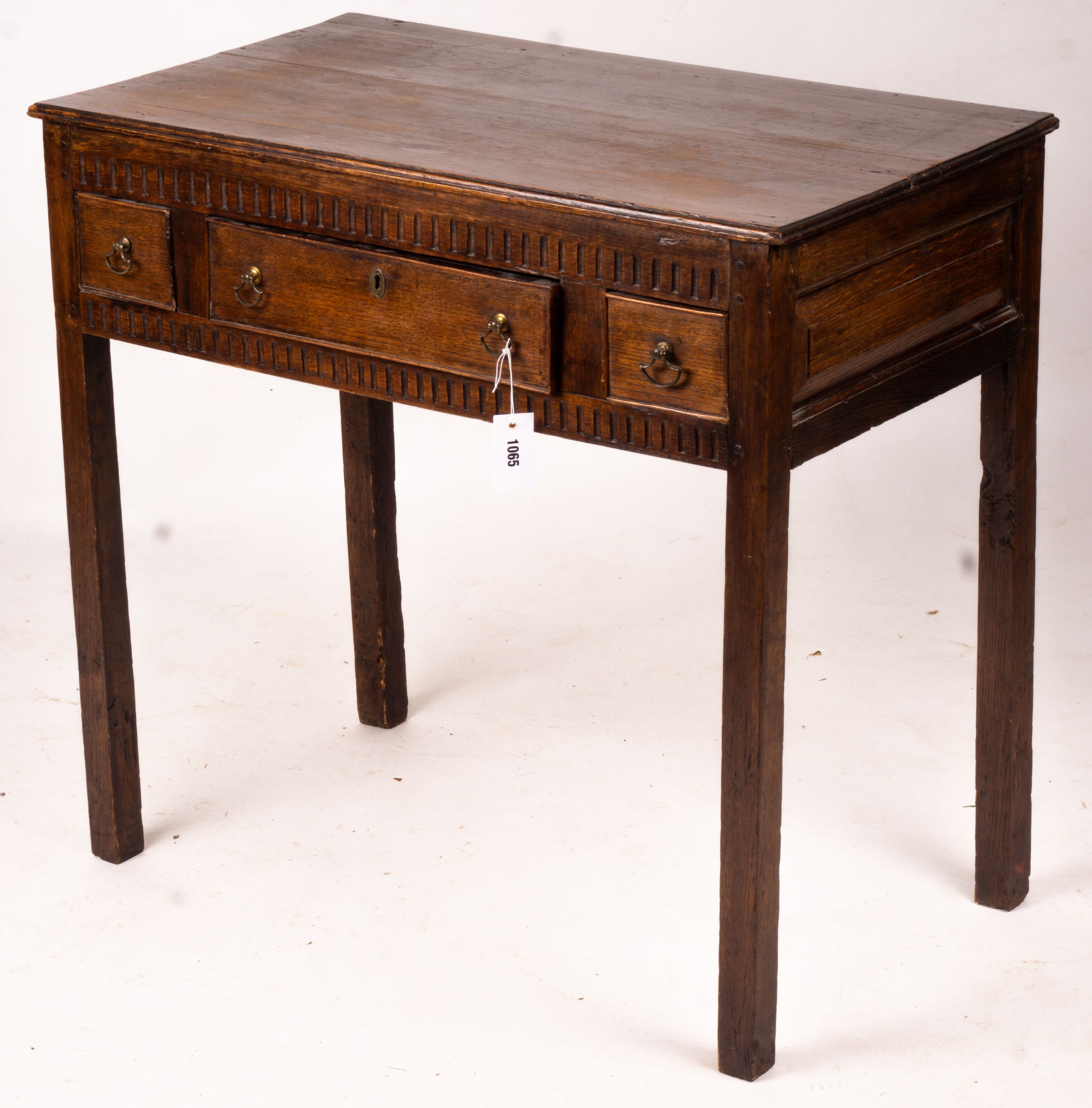 An 18th century and later oak side table, width 82cm, depth 47cm, height 78cm                                                                                                                                               