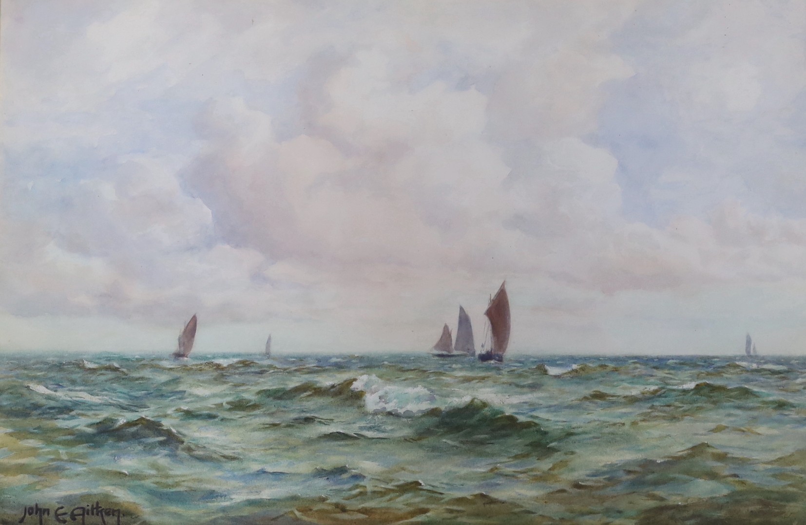 John Ernest Aitken, watercolour, 'Off Peterhead', signed, 32 x 49cm                                                                                                                                                         